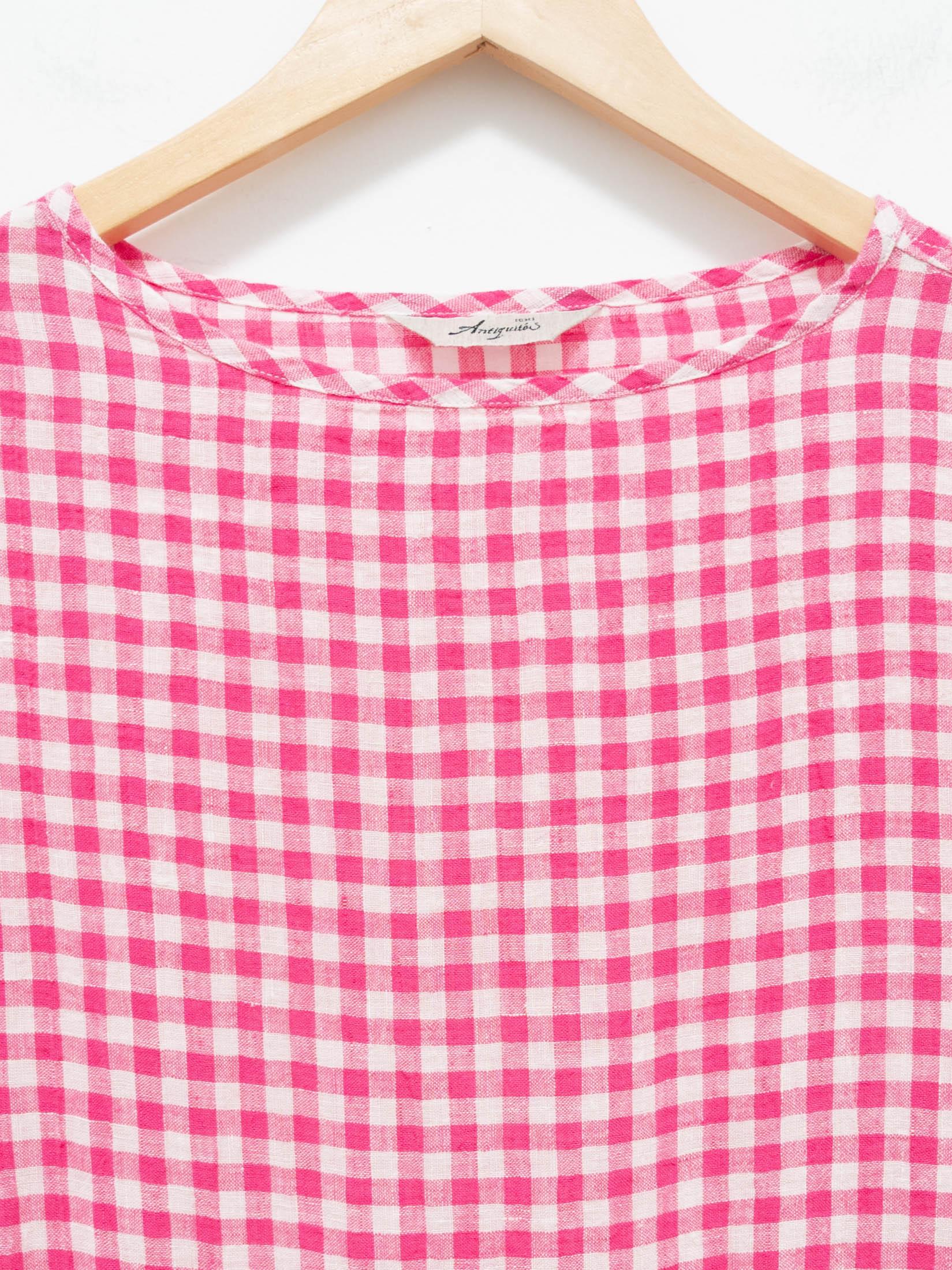 Namu Shop - Ichi Antiquites Linen Gingham Dress - White x Pink