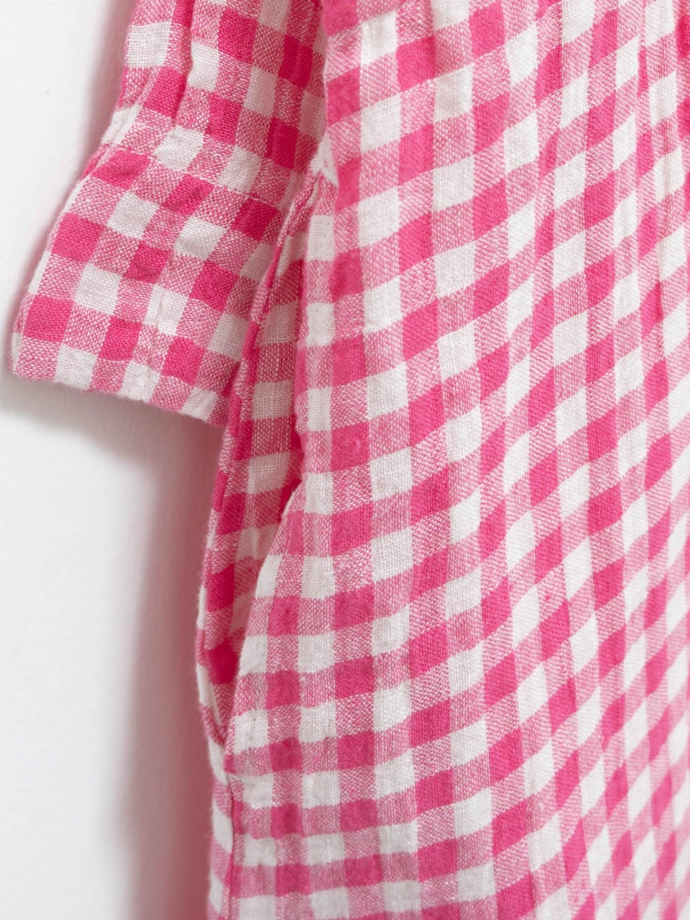 Namu Shop - Ichi Antiquites Linen Gingham Dress - White x Pink
