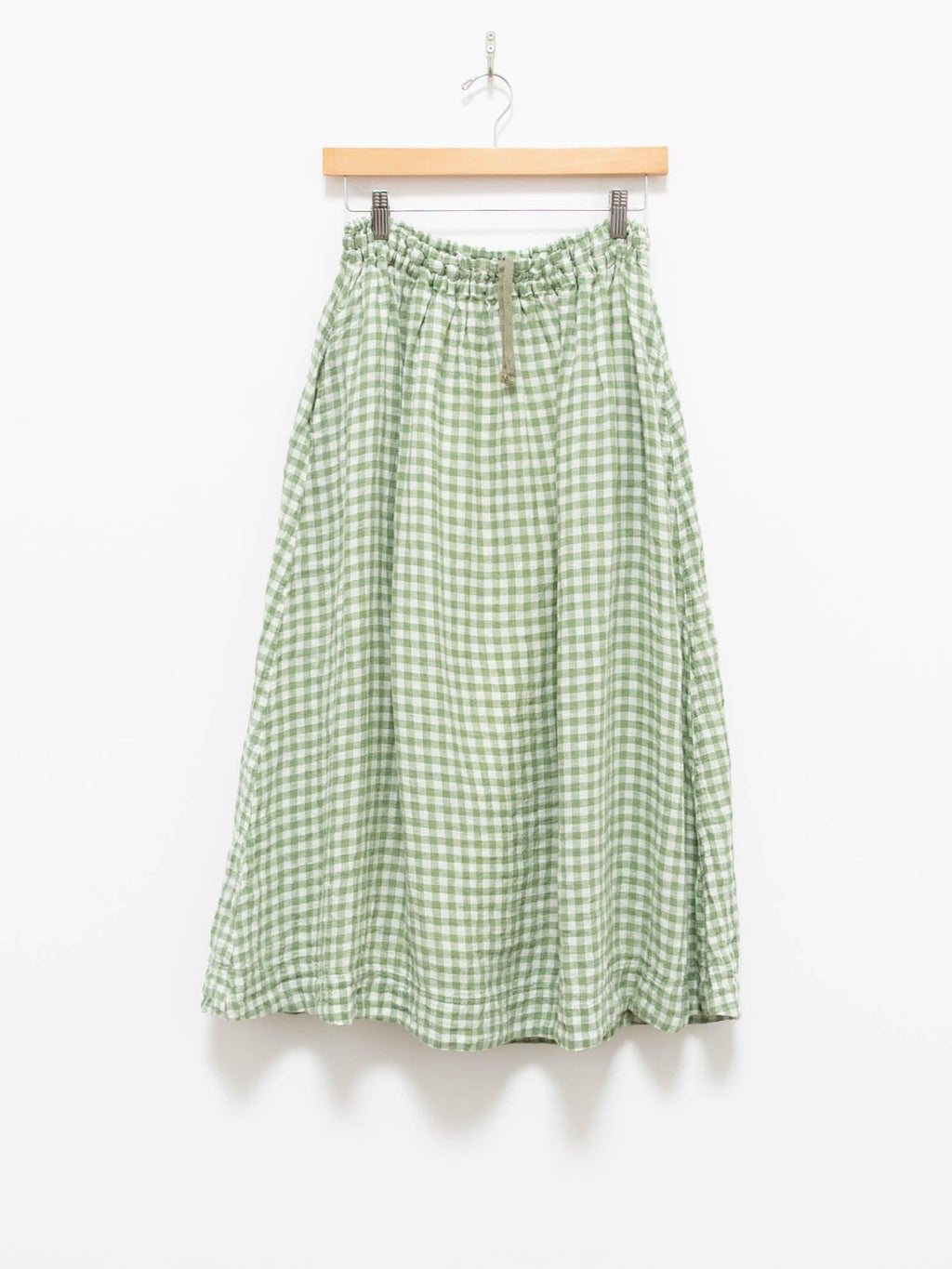 Namu Shop - Ichi Antiquites Linen Gingham Skirt - White x Green