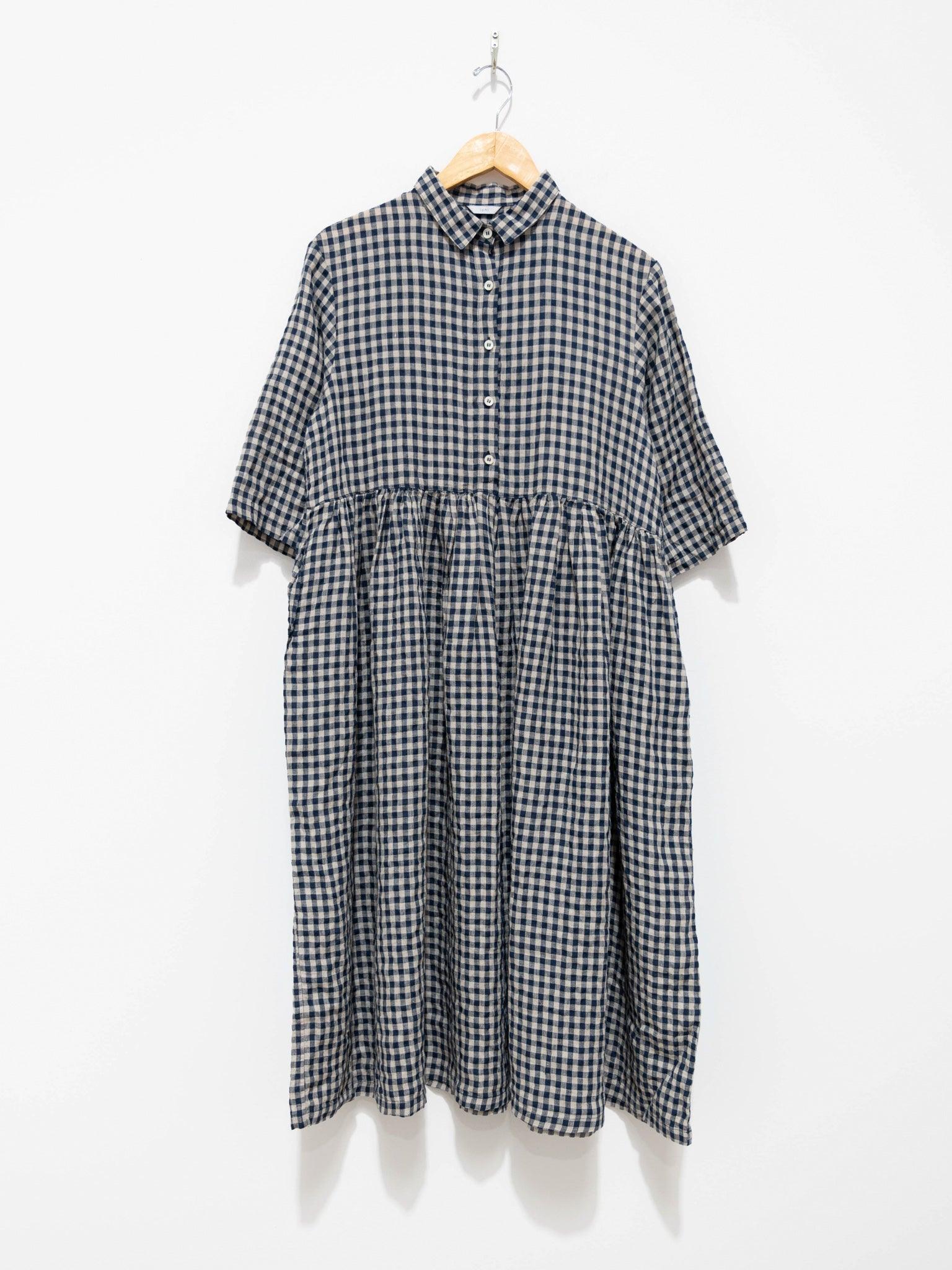 Namu Shop - Ichi Antiquites Linen Gingham SS Shirt Dress - Natural x Navy