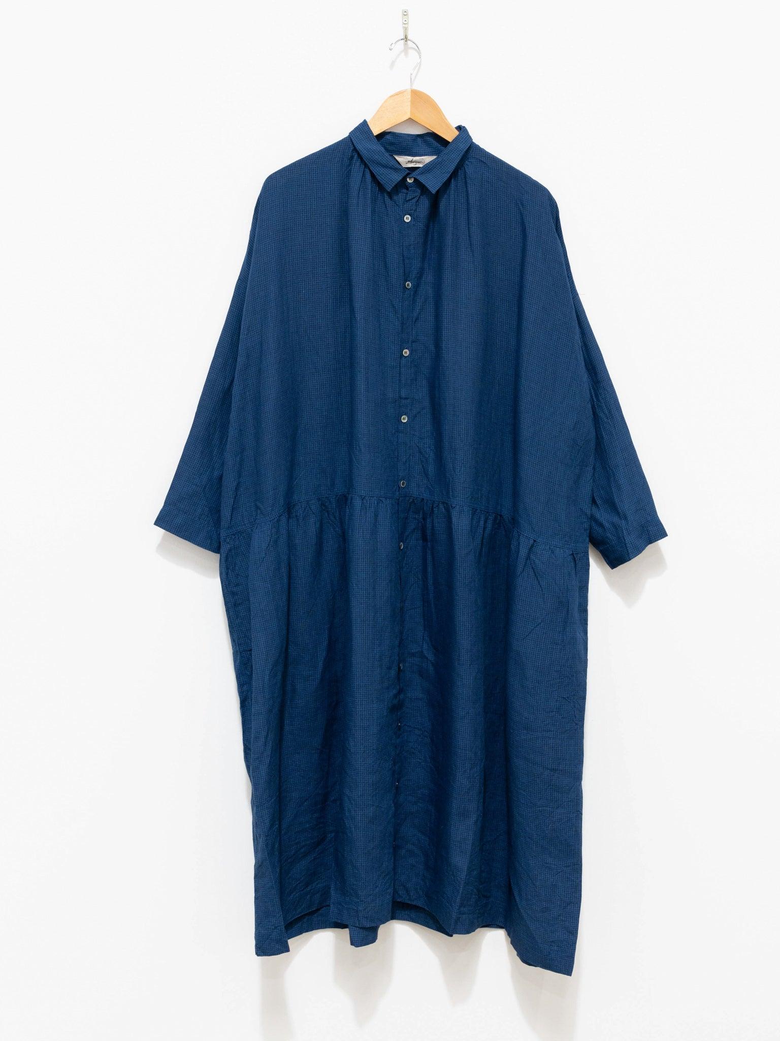 Namu Shop - Ichi Antiquites Linen Indigo Gingham Shirt Dress - Indigo x Blue