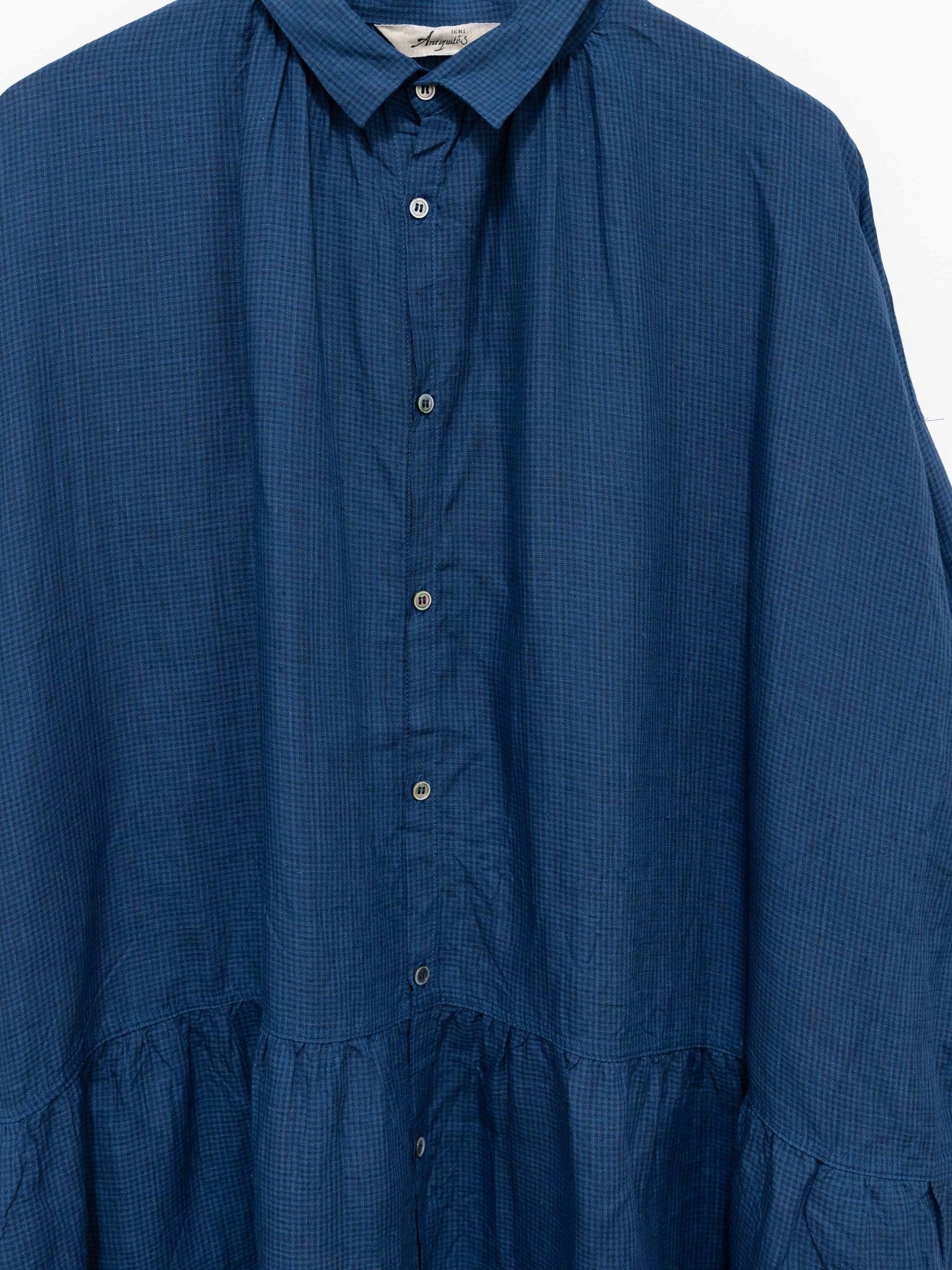 Linen Indigo Gingham Shirt Dress - Indigo x Blue Linen Indigo Gingham Shirt Dress - Indigo x Blue