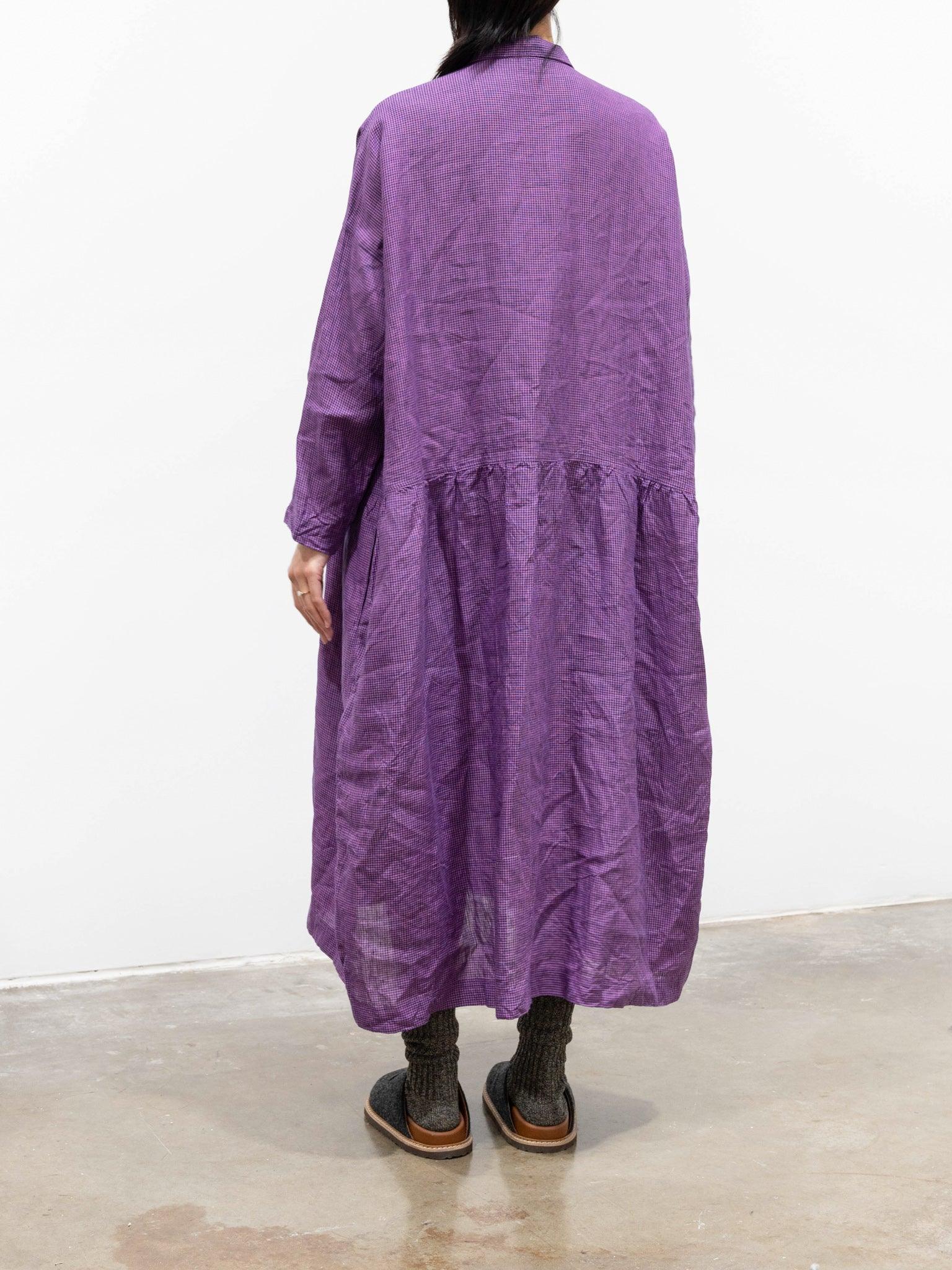 Namu Shop - Ichi Antiquites Linen Indigo Gingham Shirt Dress - Indigo x Blue