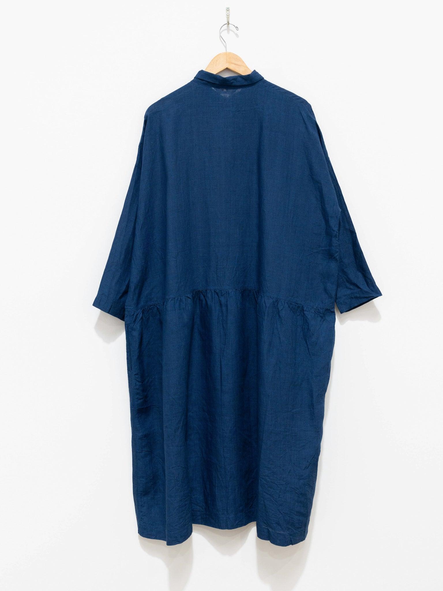 Namu Shop - Ichi Antiquites Linen Indigo Gingham Shirt Dress - Indigo x Blue