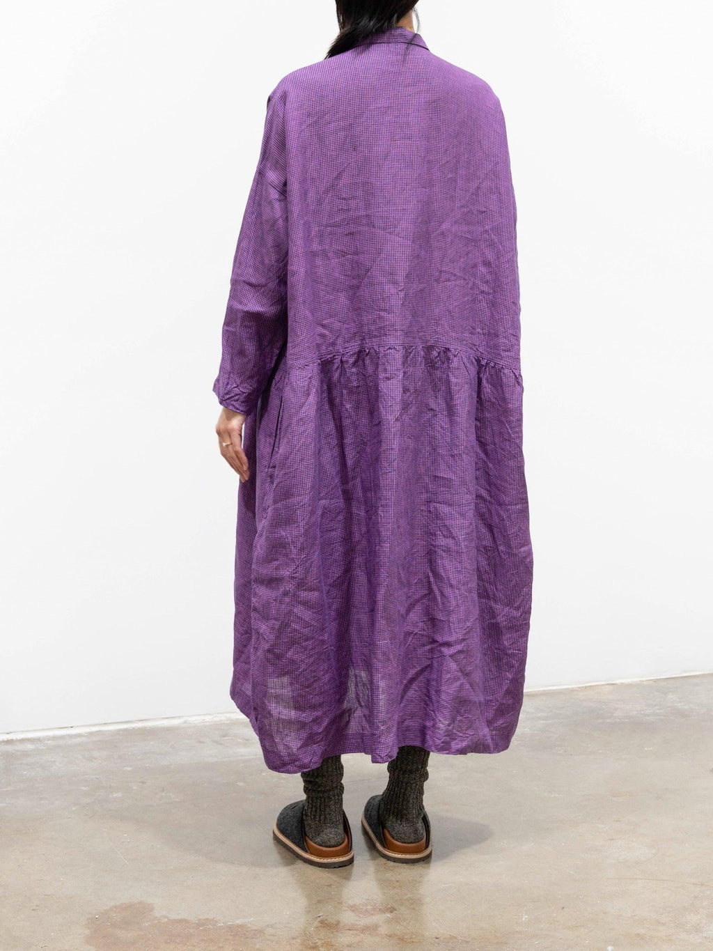 Namu Shop - Ichi Antiquites Linen Indigo Gingham Shirt Dress - Indigo x Pink