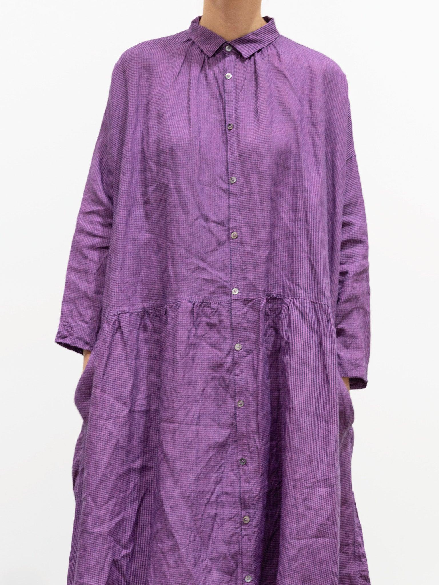 Namu Shop - Ichi Antiquites Linen Indigo Gingham Shirt Dress
