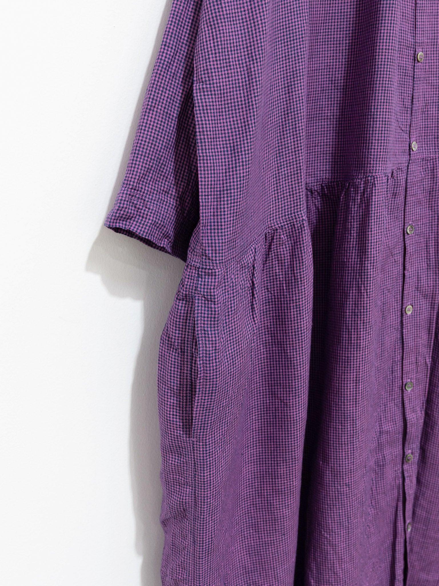 Namu Shop - Ichi Antiquites Linen Indigo Gingham Shirt Dress