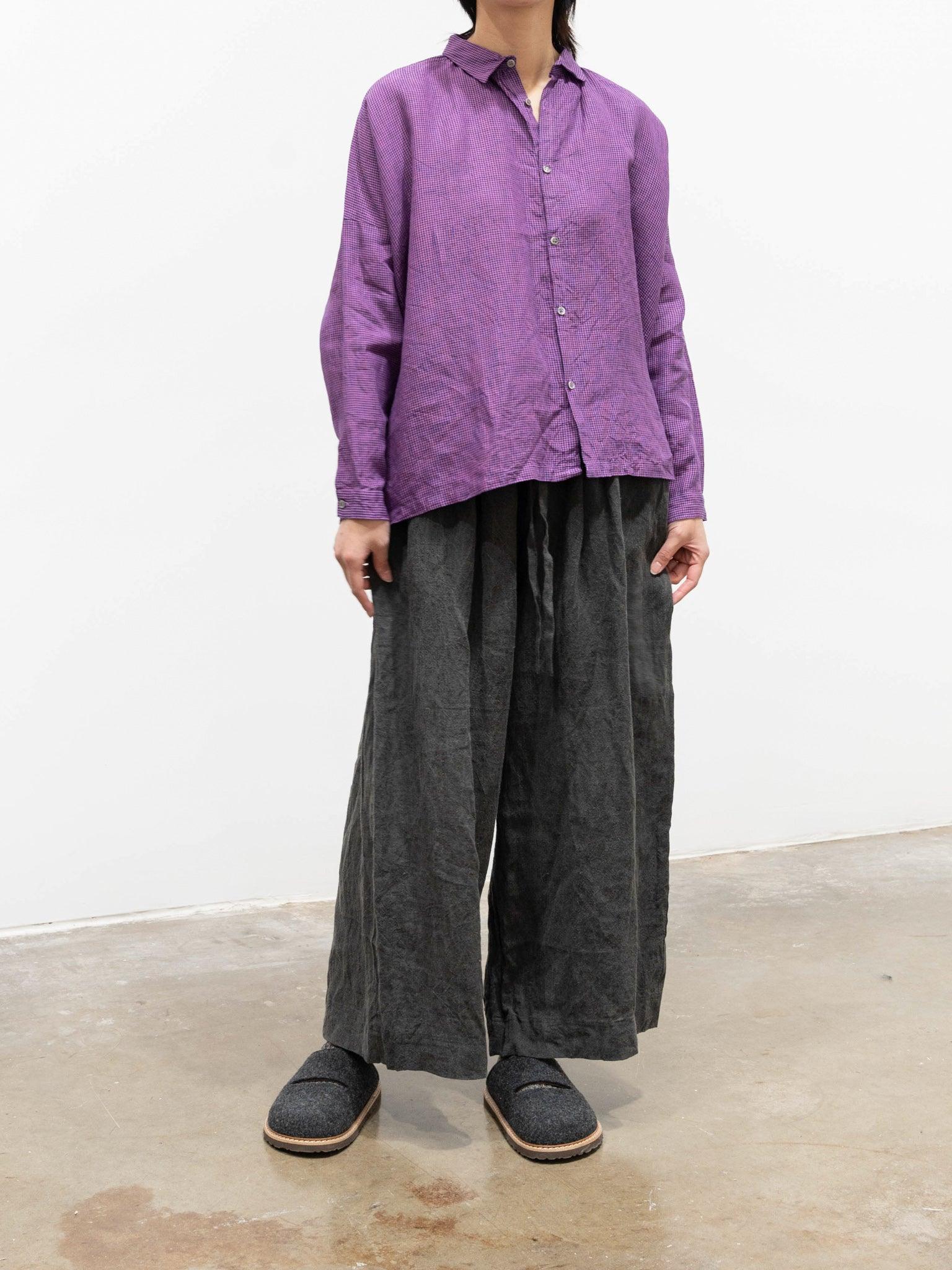 Namu Shop - Ichi Antiquites Linen Indigo Gingham Shirt - Indigo x Pink