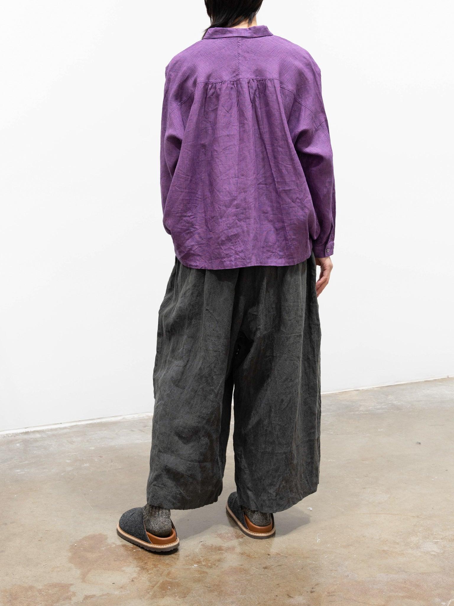 Namu Shop - Ichi Antiquites Linen Indigo Gingham Shirt - Indigo x Pink