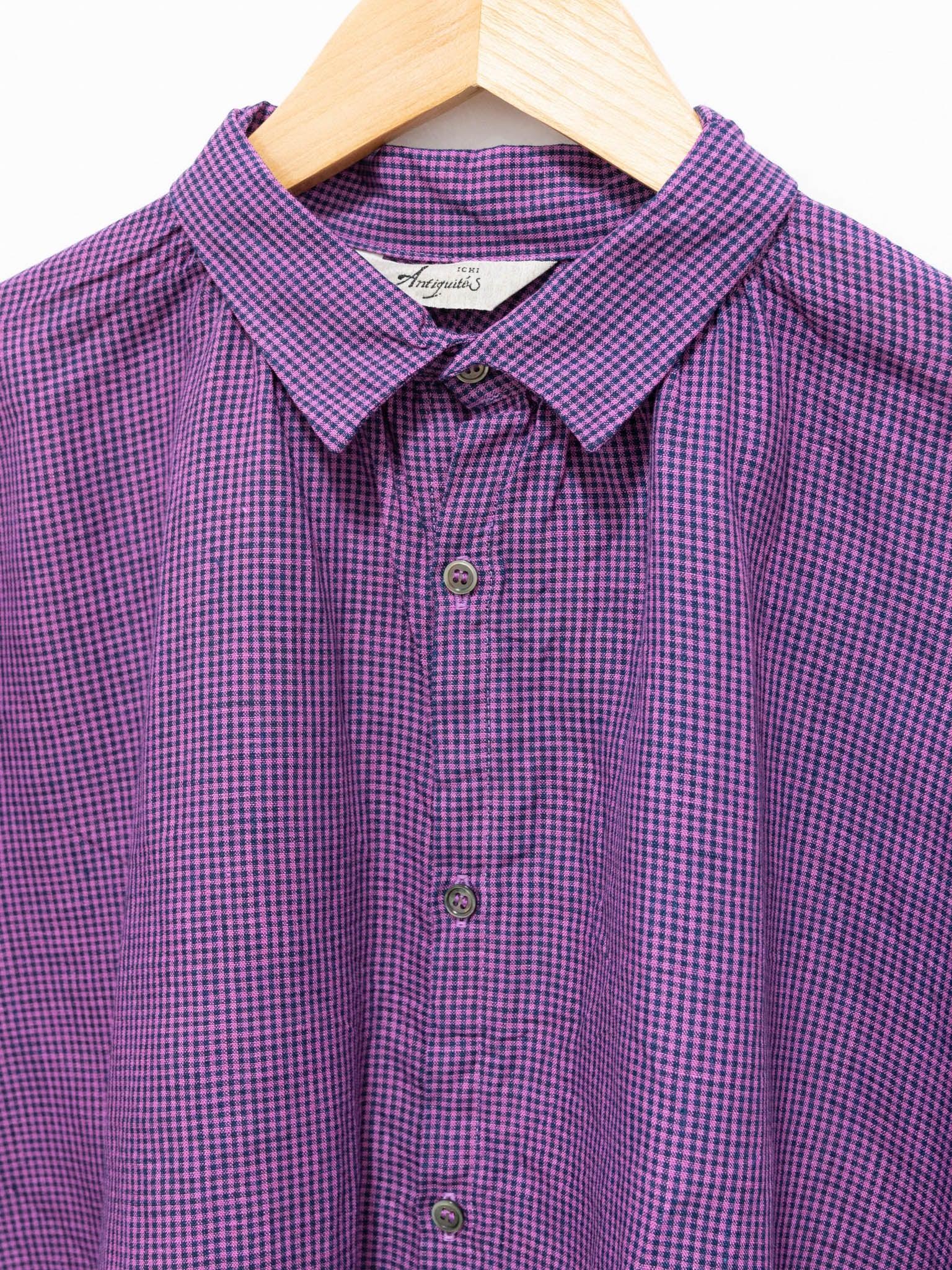 Namu Shop - Ichi Antiquites Linen Indigo Gingham Shirt - Indigo x Pink