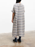 Namu Shop - Ichi Antiquites Linen Silk Border Dress - Natural x Navy