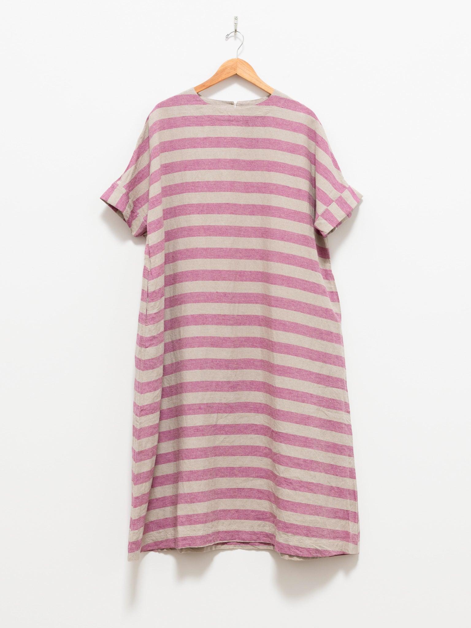 Linen Silk Border Dress - Natural x Pink Linen Silk Border Dress - Natural x Pink