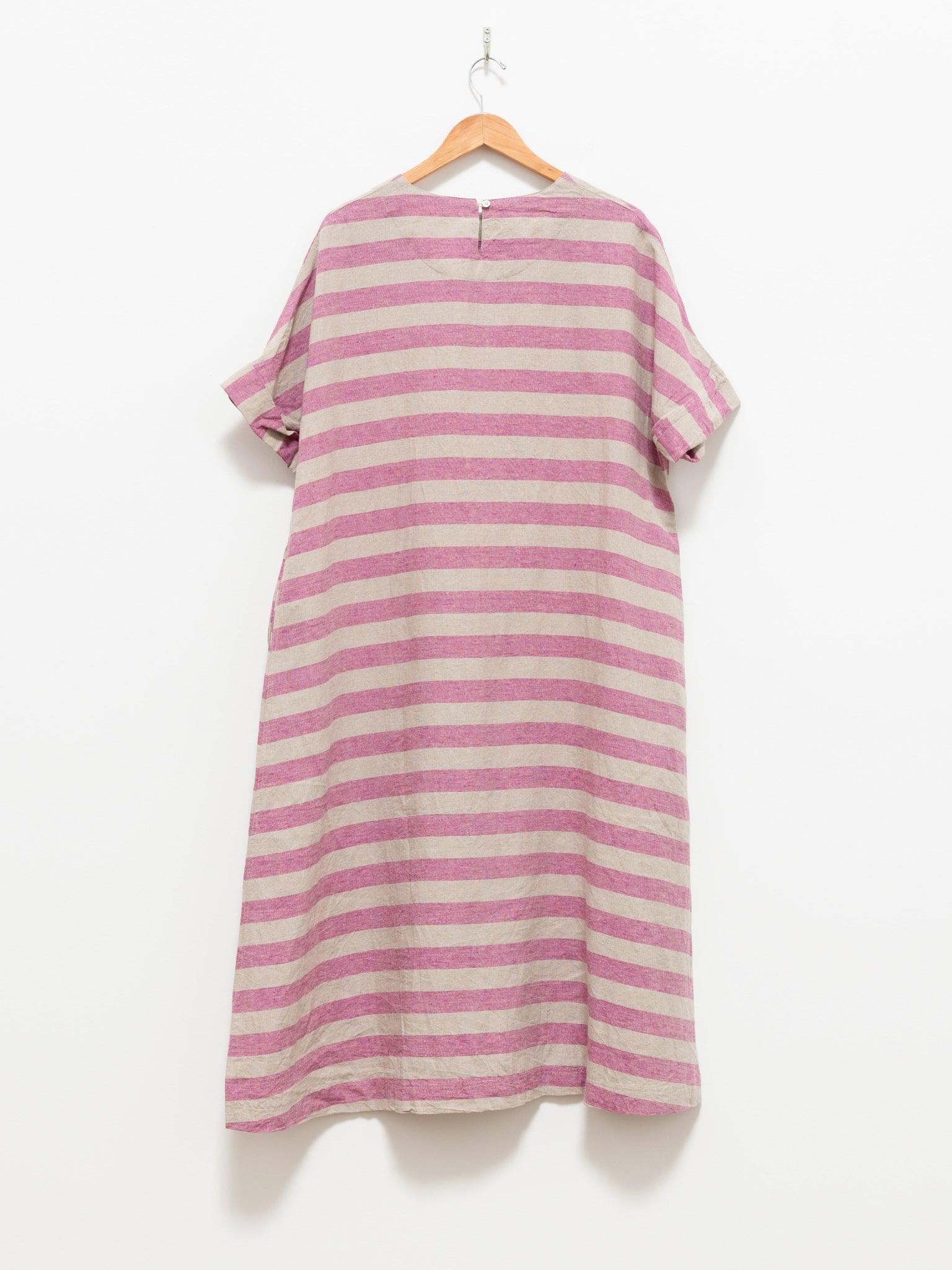 Namu Shop - Ichi Antiquites Linen Silk Border Dress - Natural x Pink