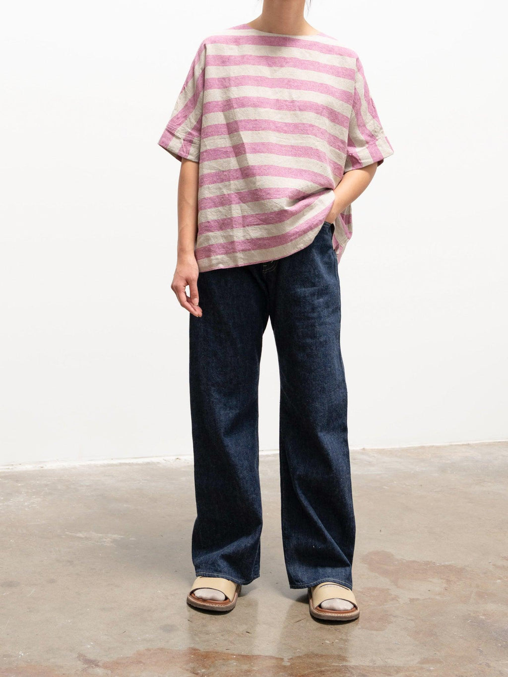 Namu Shop - Ichi Antiquites Linen Silk Border Pullover - Natural x Pink