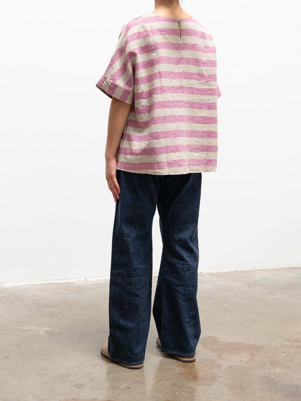 Namu Shop - Ichi Antiquites Linen Silk Border Pullover - Natural x Pink