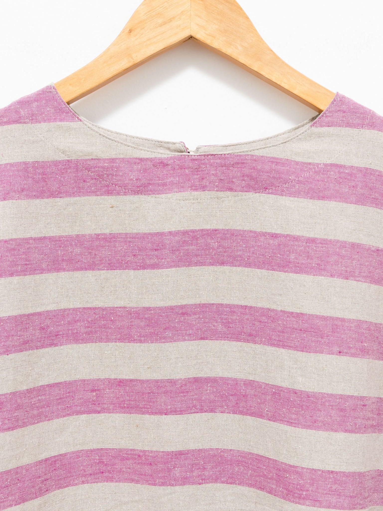 Namu Shop - Ichi Antiquites Linen Silk Border Pullover - Natural x Pink