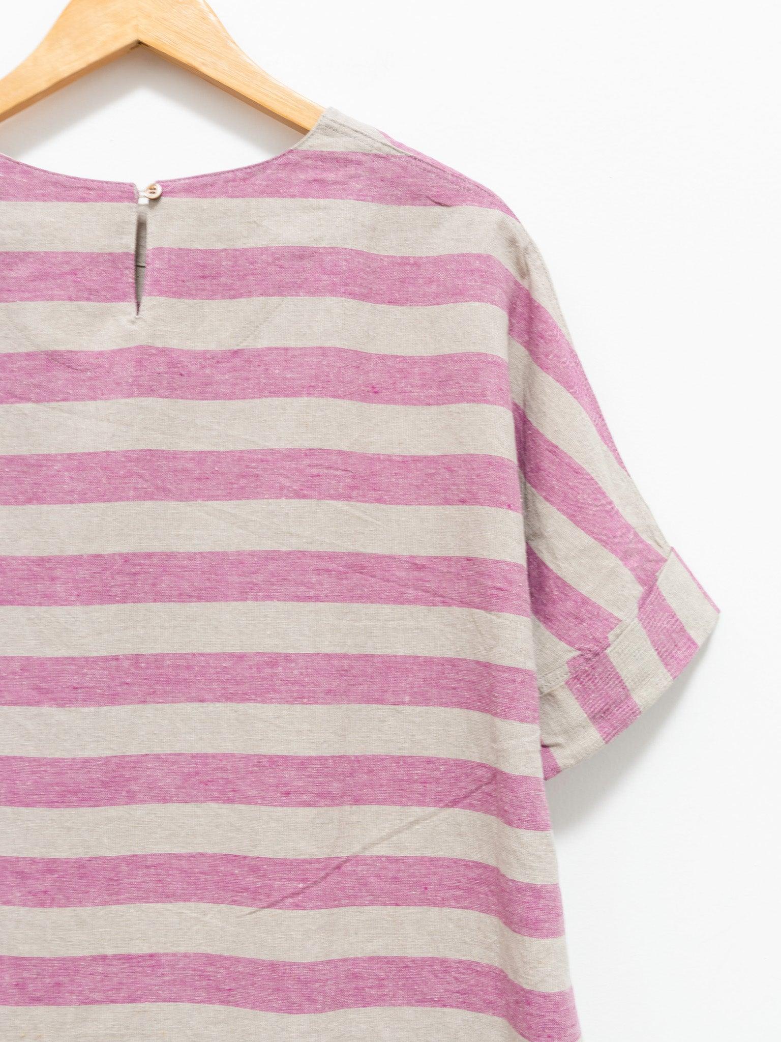 Namu Shop - Ichi Antiquites Linen Silk Border Pullover - Natural x Pink