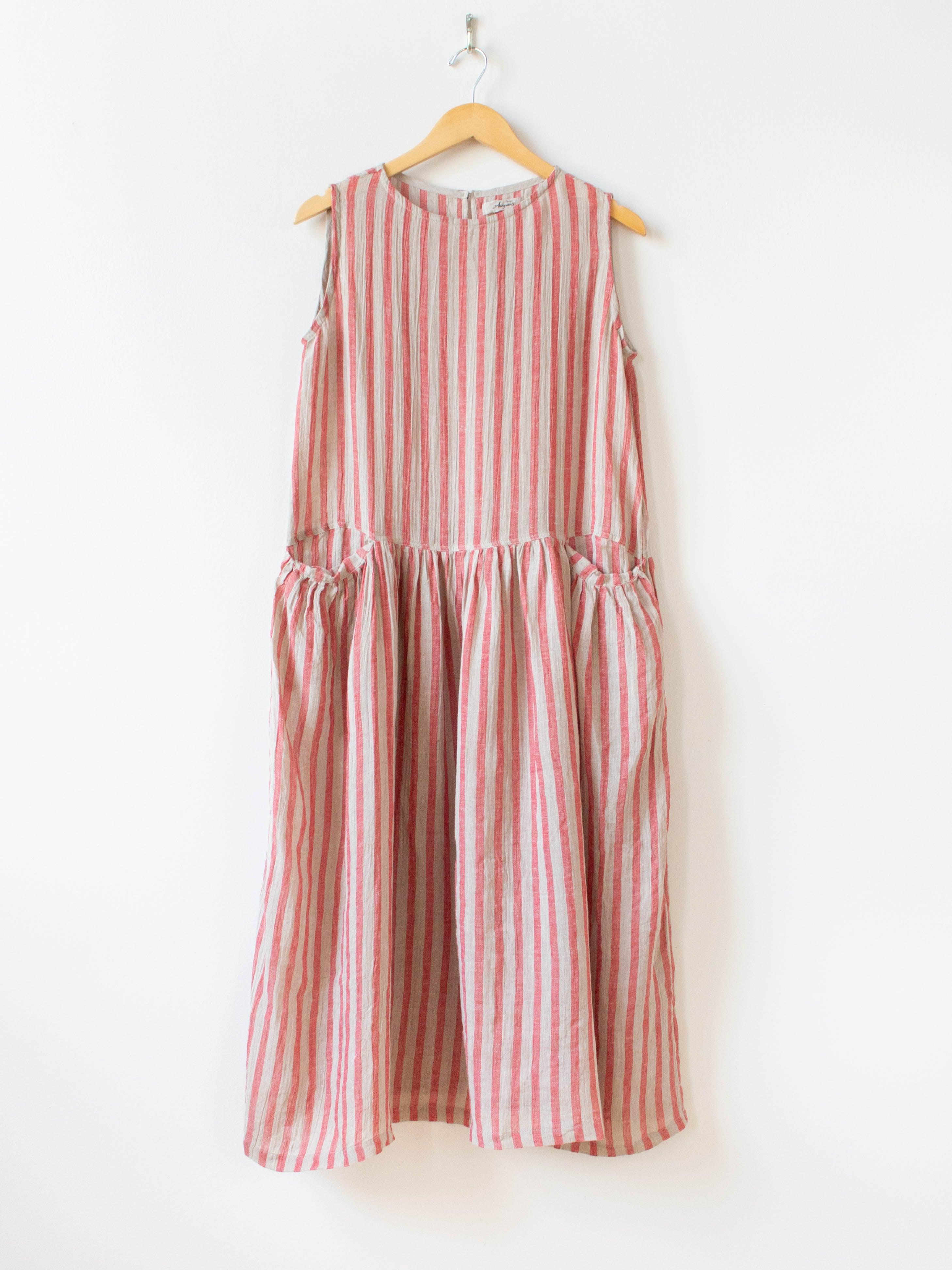 red striped linen dress Striped Linen Halter Dress-Coral Red
