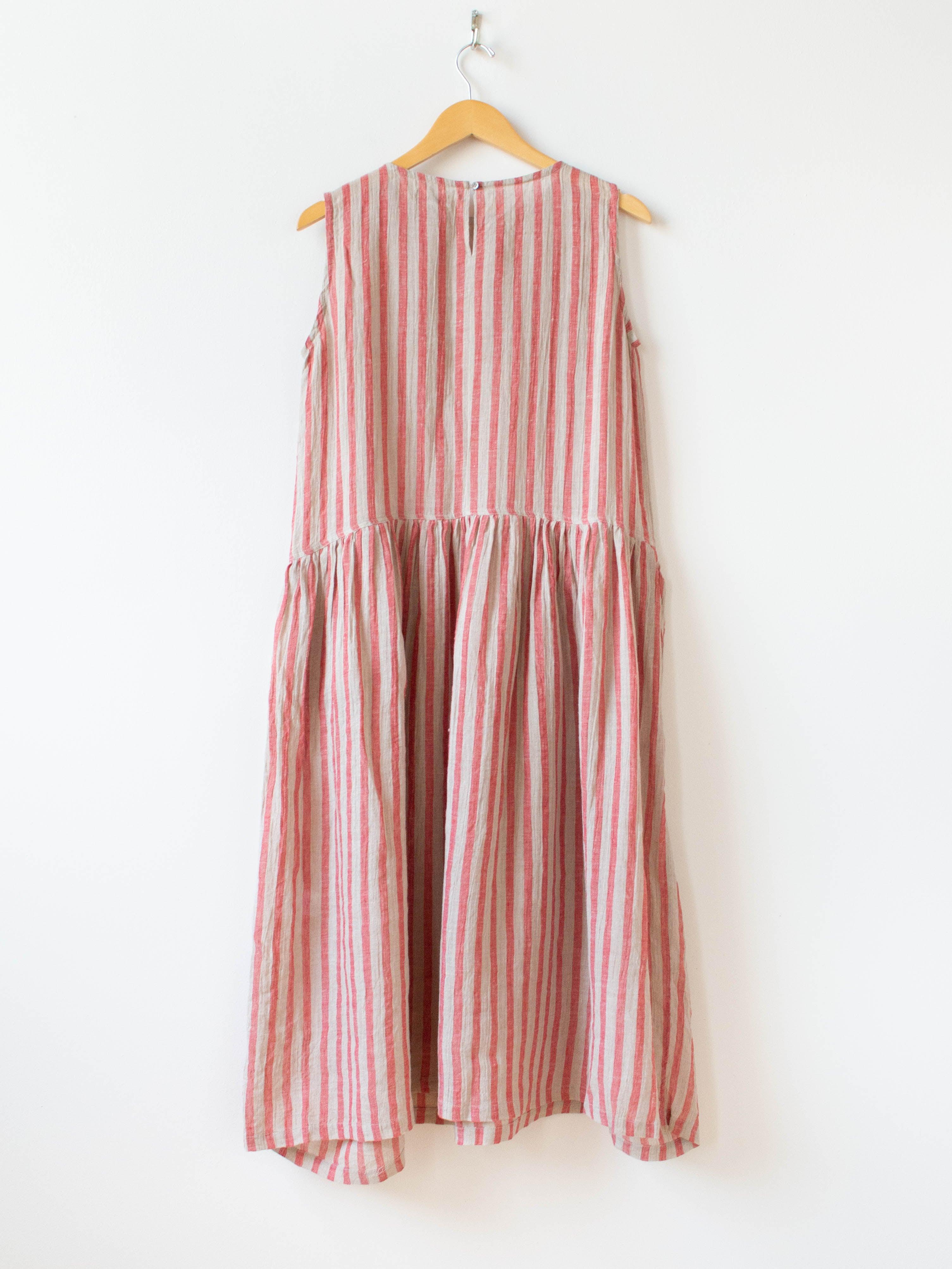 Namu Shop - Ichi Antiquites Linen Stripe Dress - Natural x Red