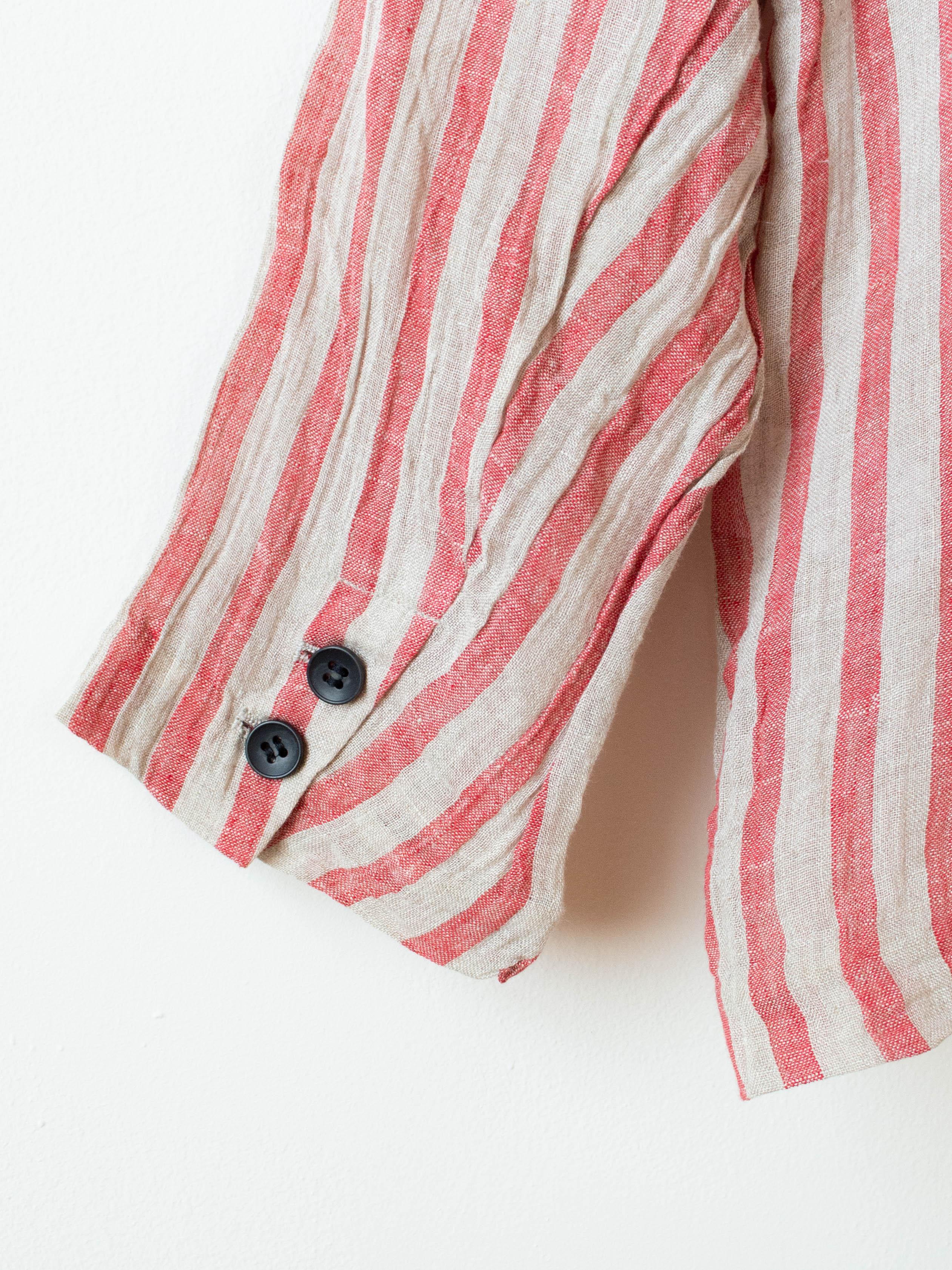 Namu Shop - Ichi Antiquites Linen Stripe Jacket - Natural x Red