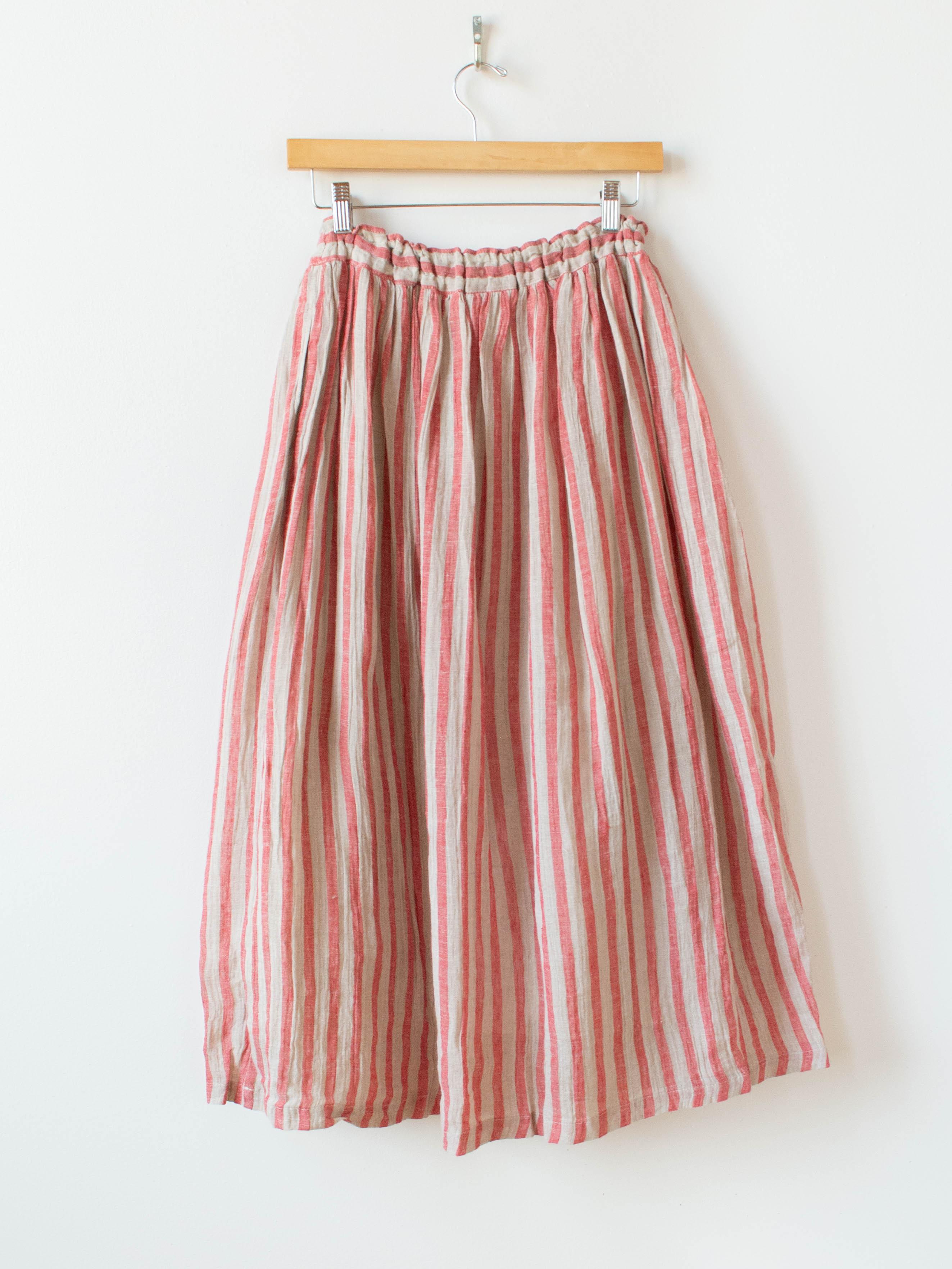Namu Shop - Ichi Antiquites Linen Stripe Skirt - Natural x Red