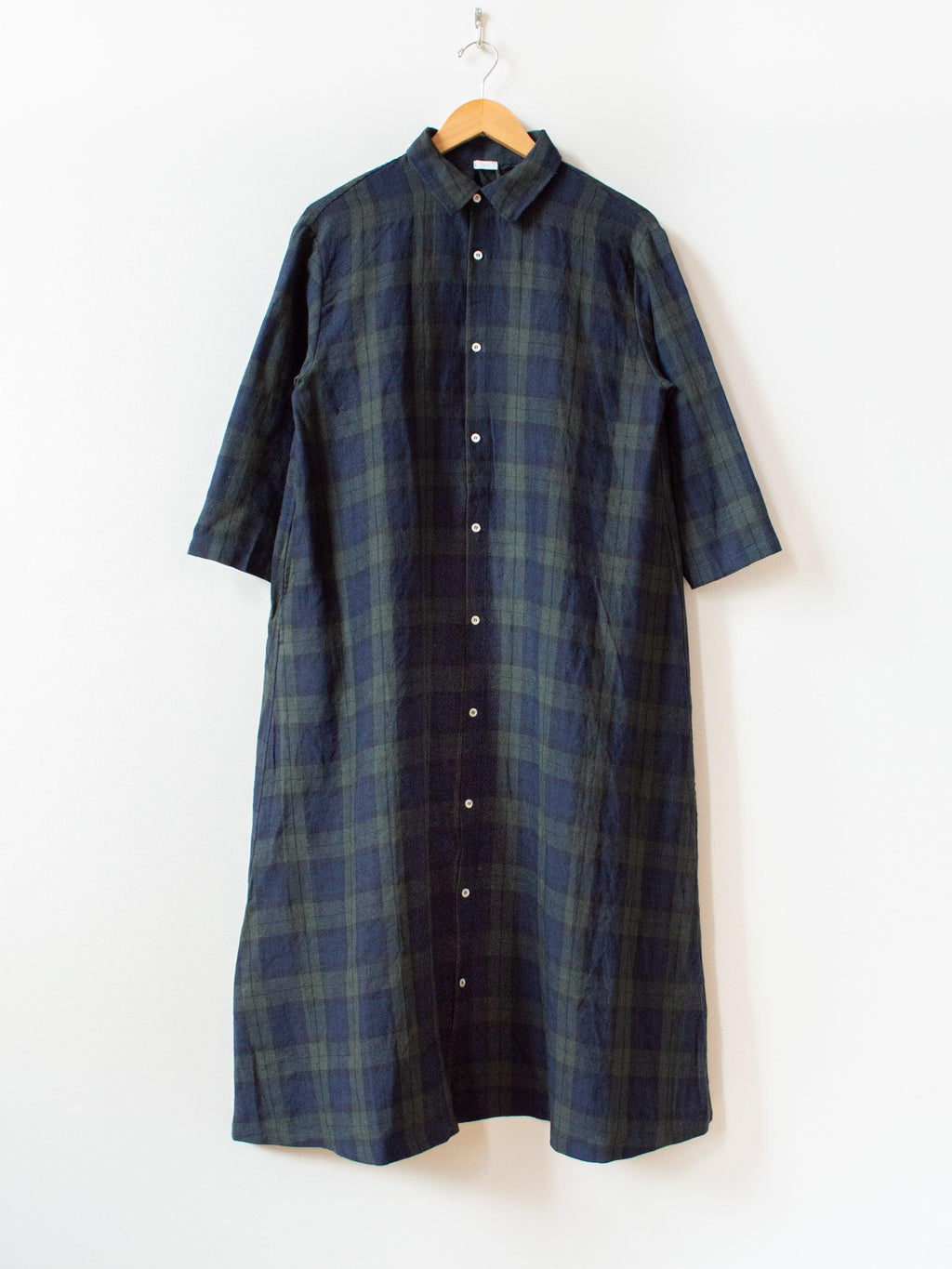 Namu Shop - Ichi Antiquites Linen Tartan BD Dress - Olive x Navy