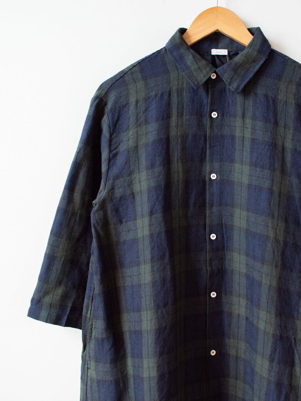 Namu Shop - Ichi Antiquites Linen Tartan BD Dress - Olive x Navy