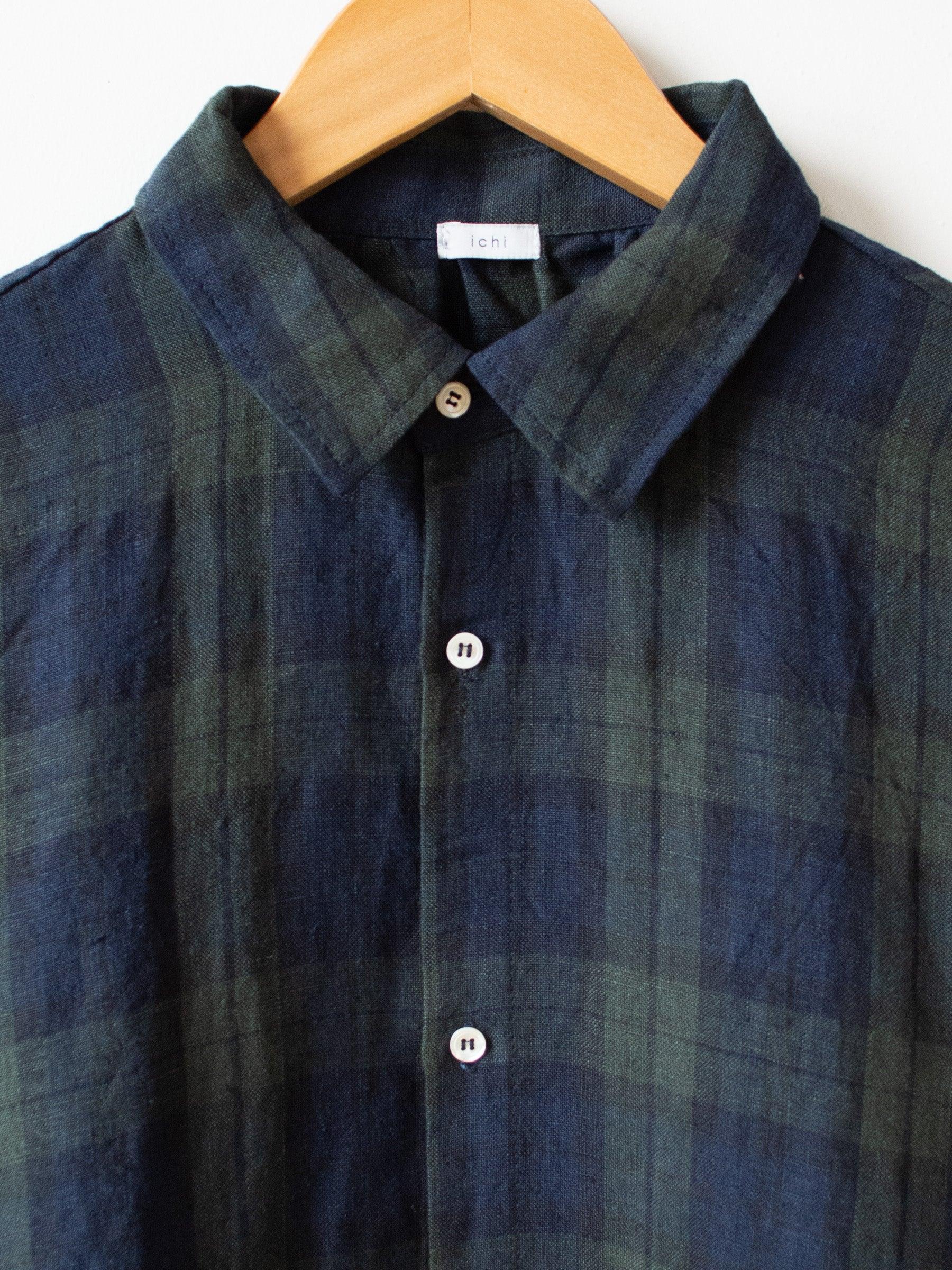 Namu Shop - Ichi Antiquites Linen Tartan BD Dress - Olive x Navy