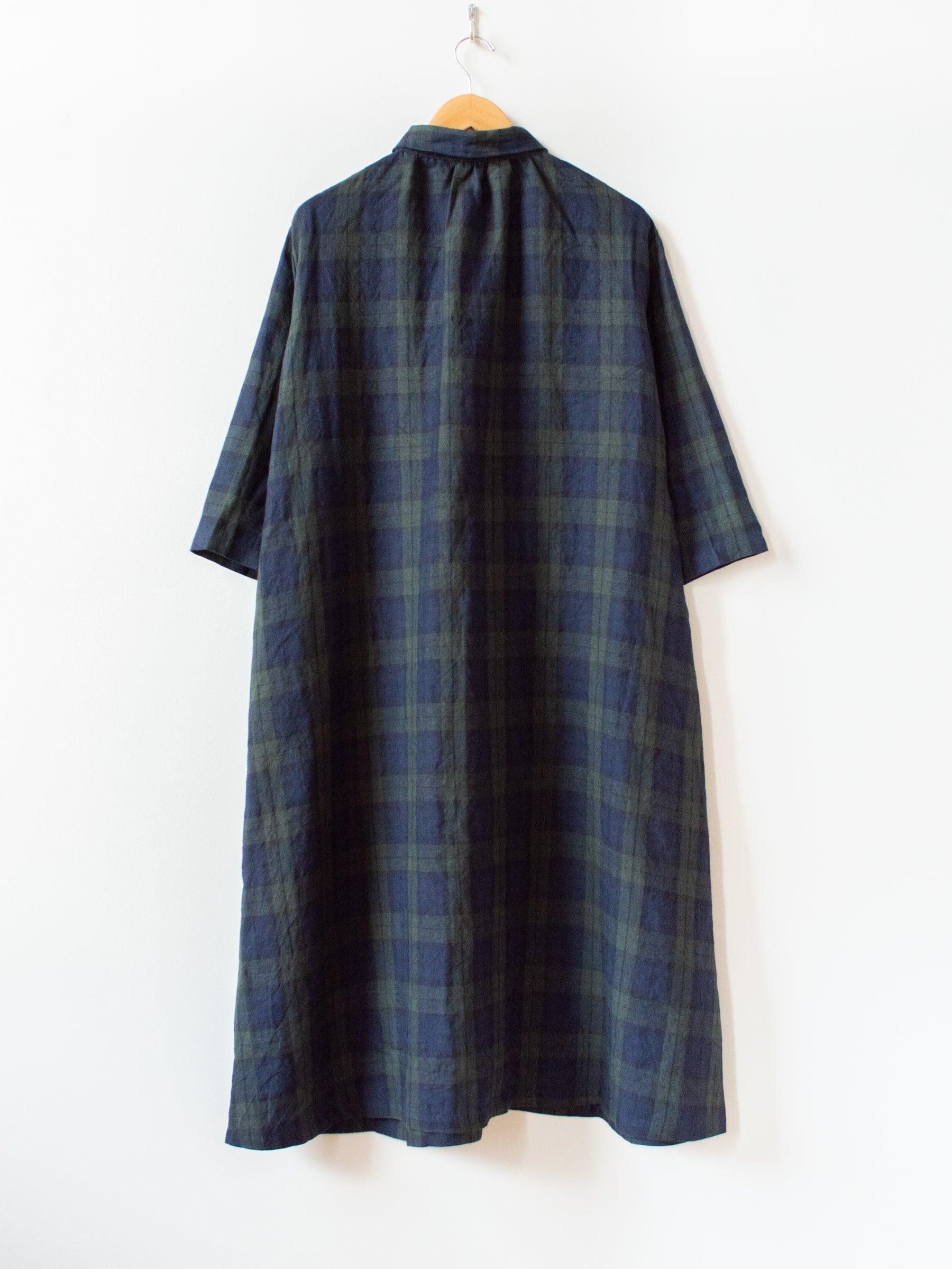 Namu Shop - Ichi Antiquites Linen Tartan BD Dress - Olive x Navy