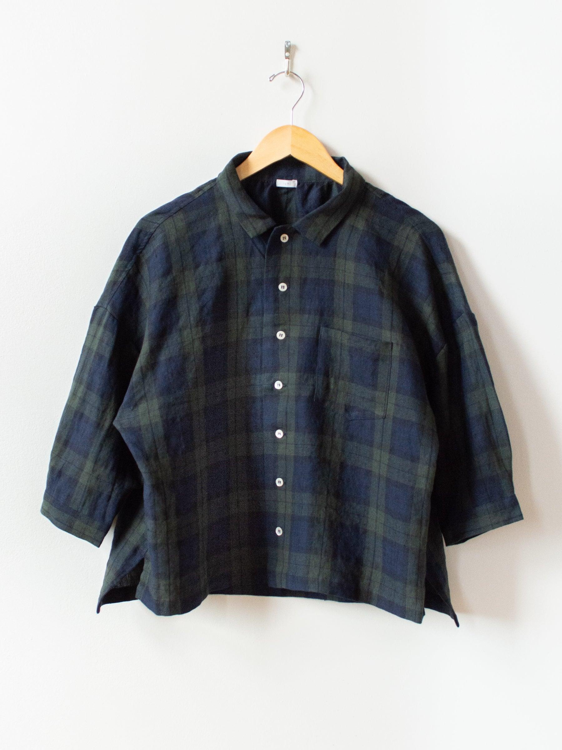 Namu Shop - Ichi Antiquites Linen Tartan BD Shirt - Olive x Navy