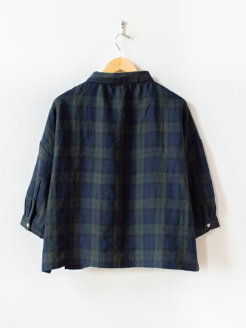 Namu Shop - Ichi Antiquites Linen Tartan BD Shirt - Olive x Navy