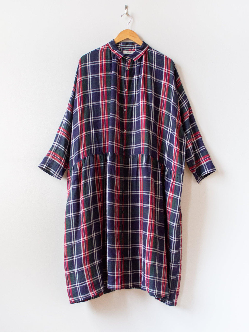 Namu Shop - Ichi Antiquites Linen Tartan Check Dress - Navy