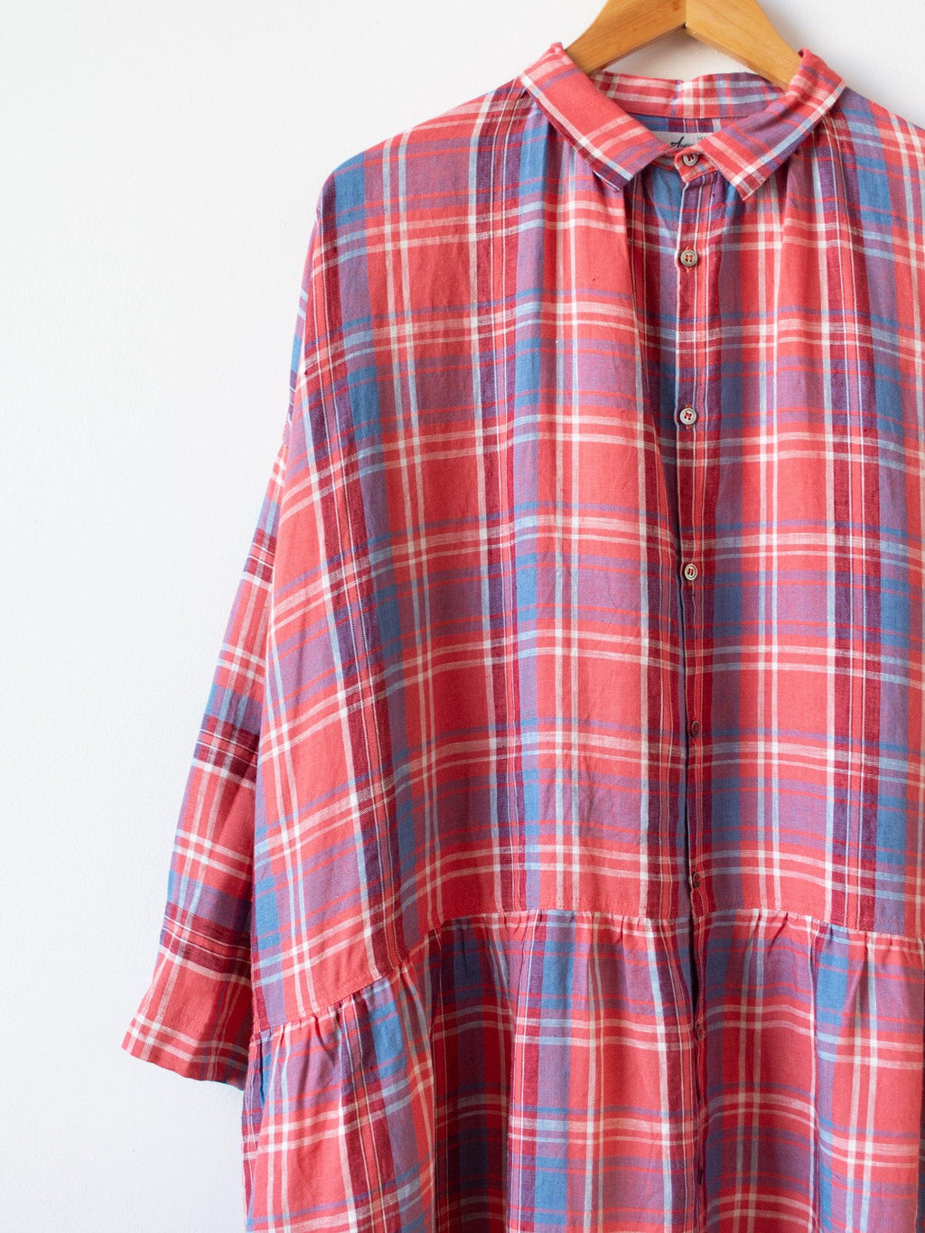 Namu Shop - Ichi Antiquites Linen Tartan Check Dress - Red