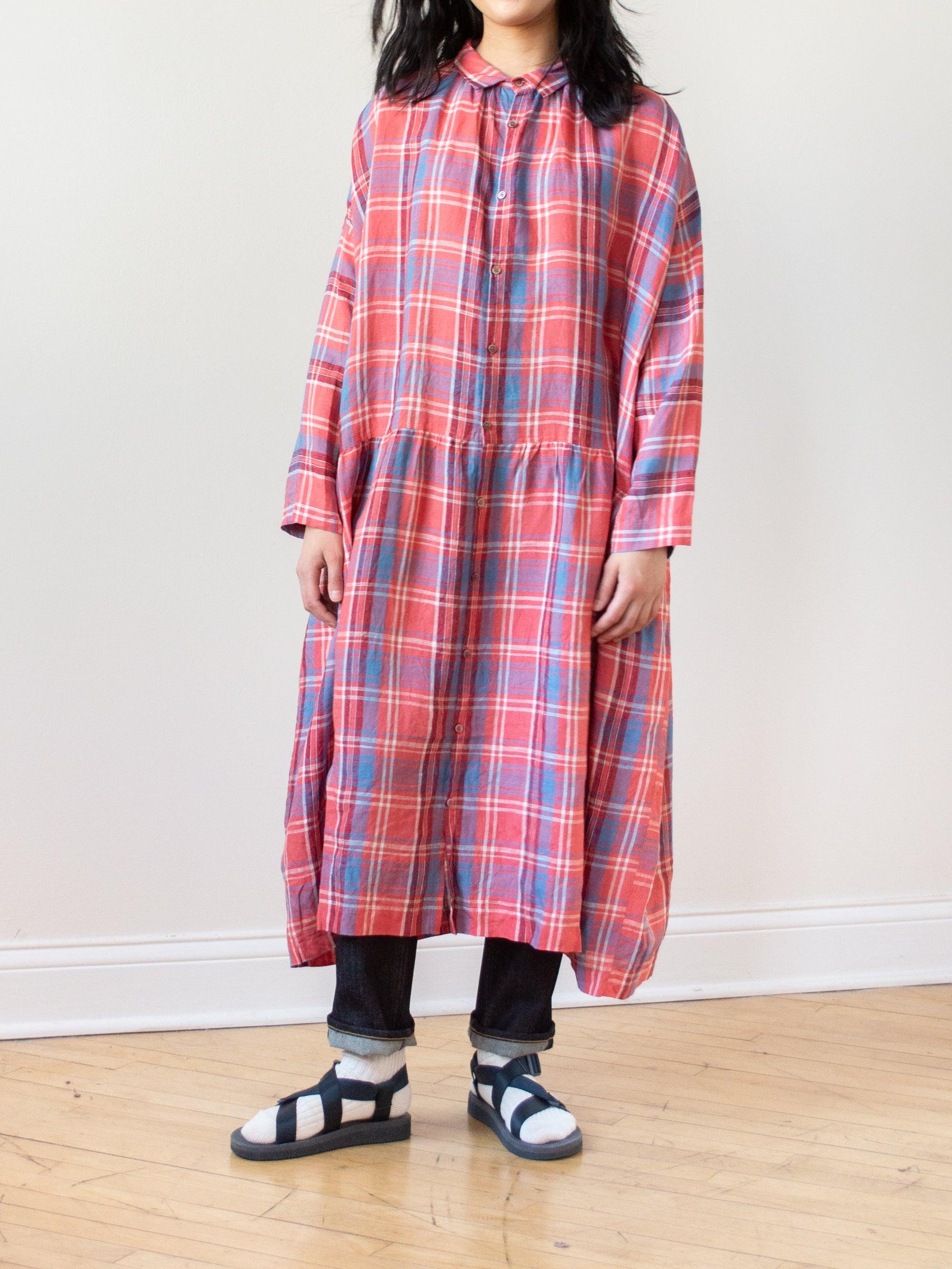 Namu Shop - Ichi Antiquites Linen Tartan Check Dress - Red