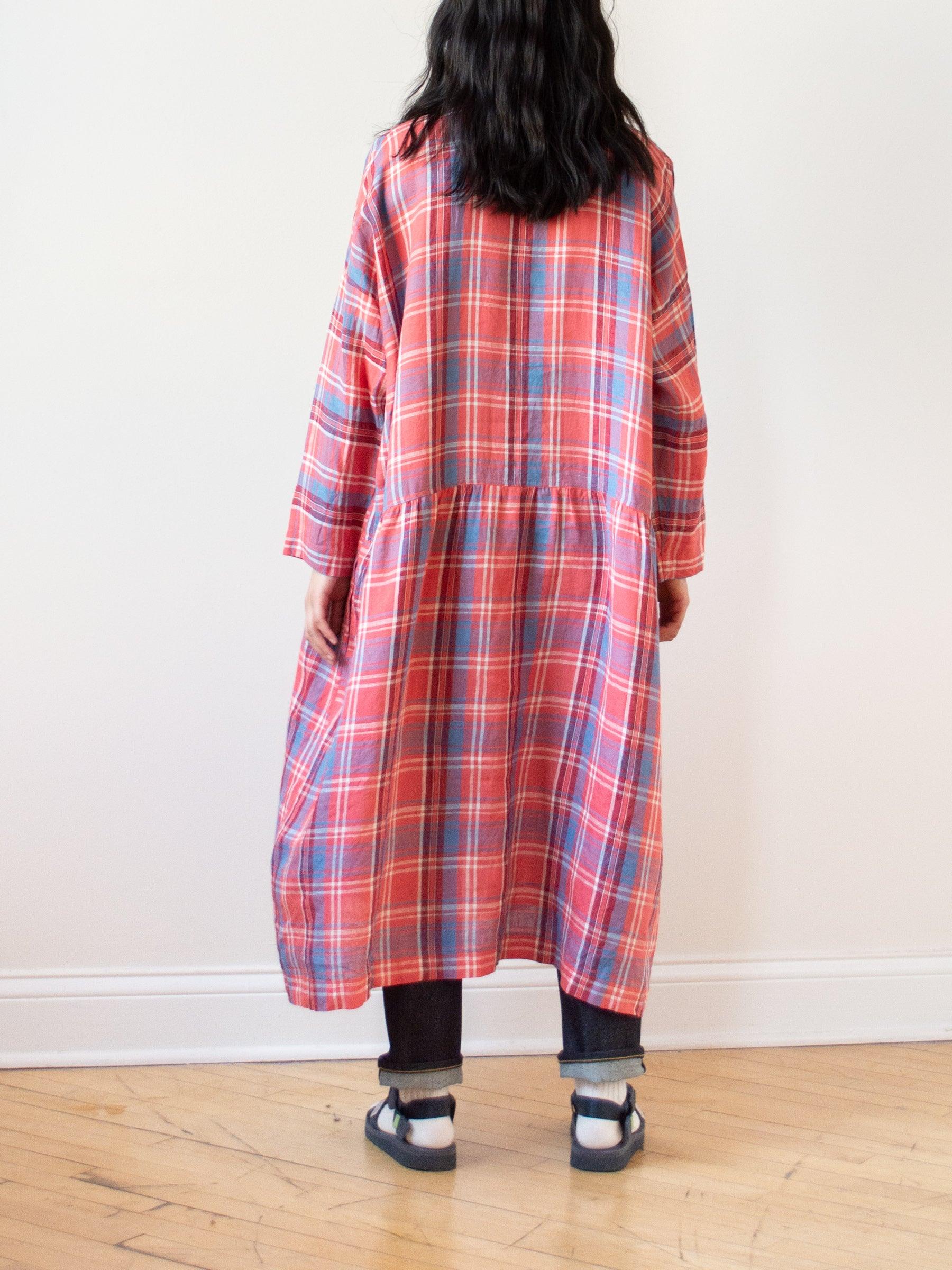 Namu Shop - Ichi Antiquites Linen Tartan Check Dress - Red