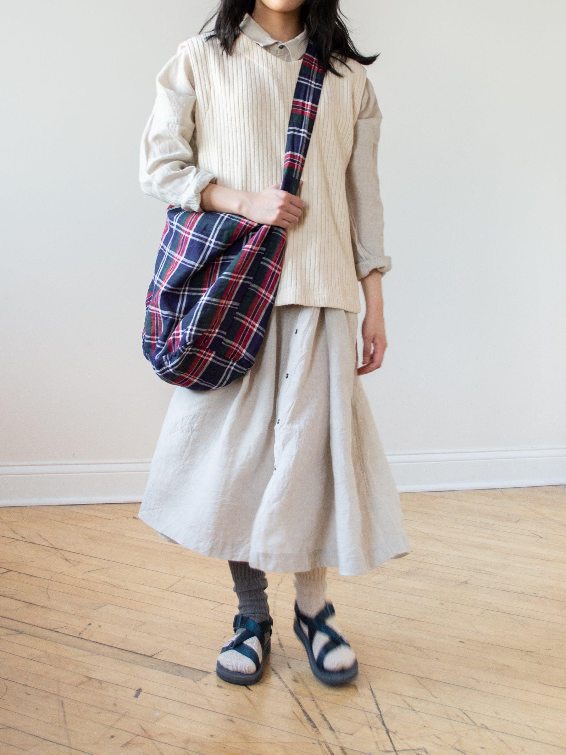 Namu Shop - Ichi Antiquites Linen Tartan Check Two Way Bag - Navy