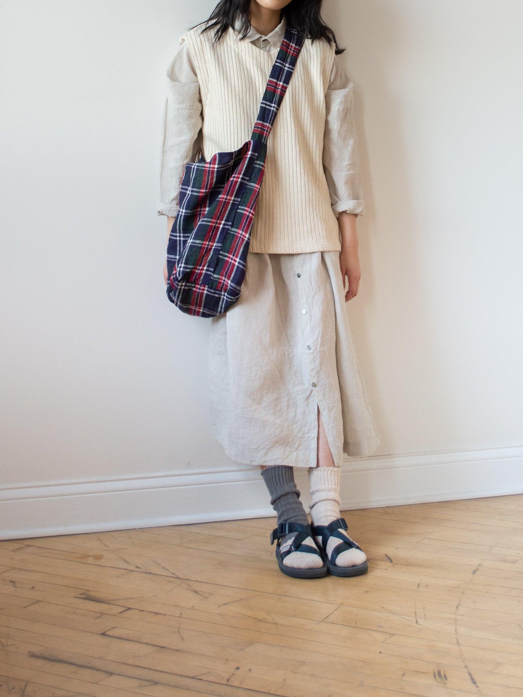 Namu Shop - Ichi Antiquites Linen Tartan Check Two Way Bag - Navy