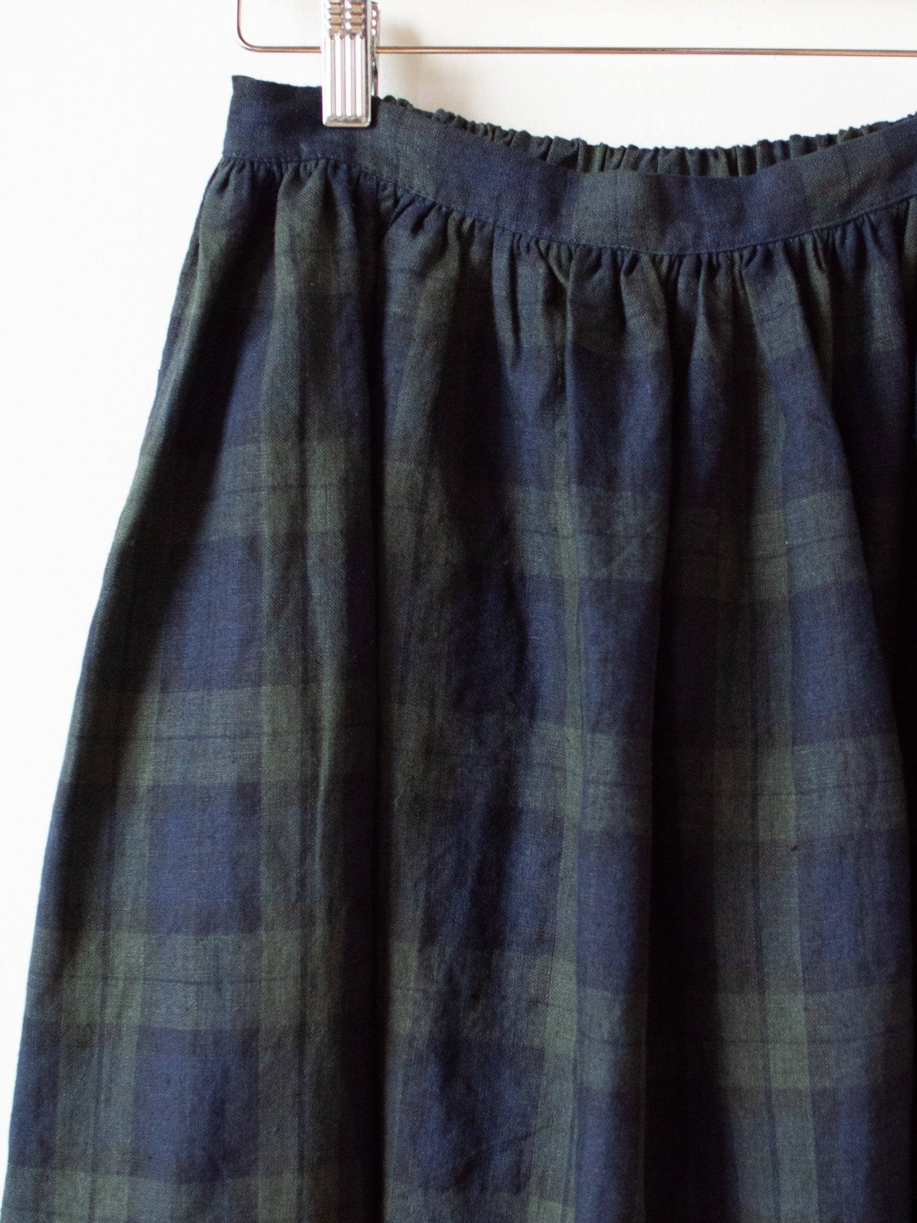 Namu Shop - Ichi Antiquites Linen Tartan Skirt - Olive x Navy