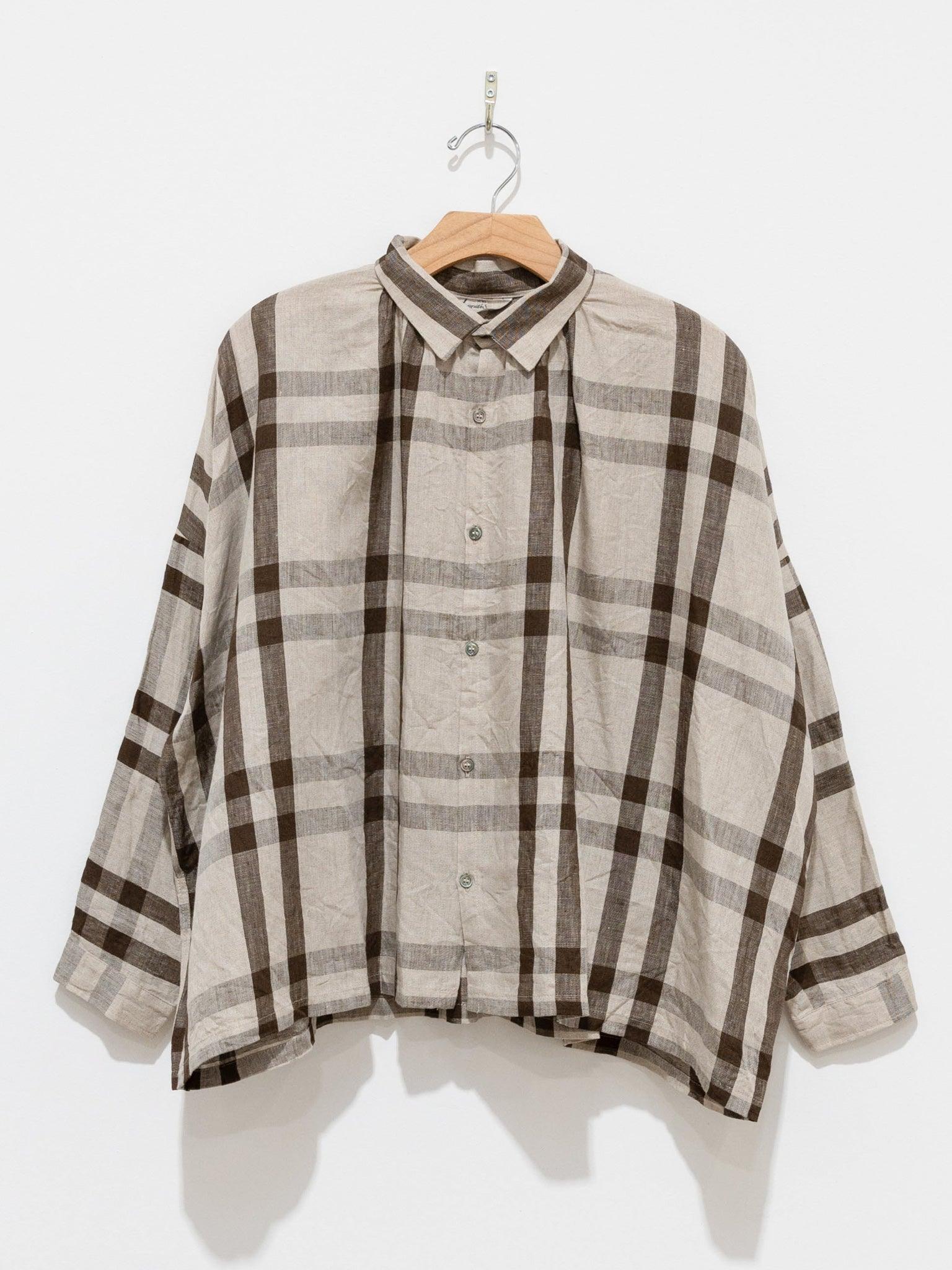Namu Shop - Ichi Antiquites Linen Twill Check Shirt - Natural x Brown