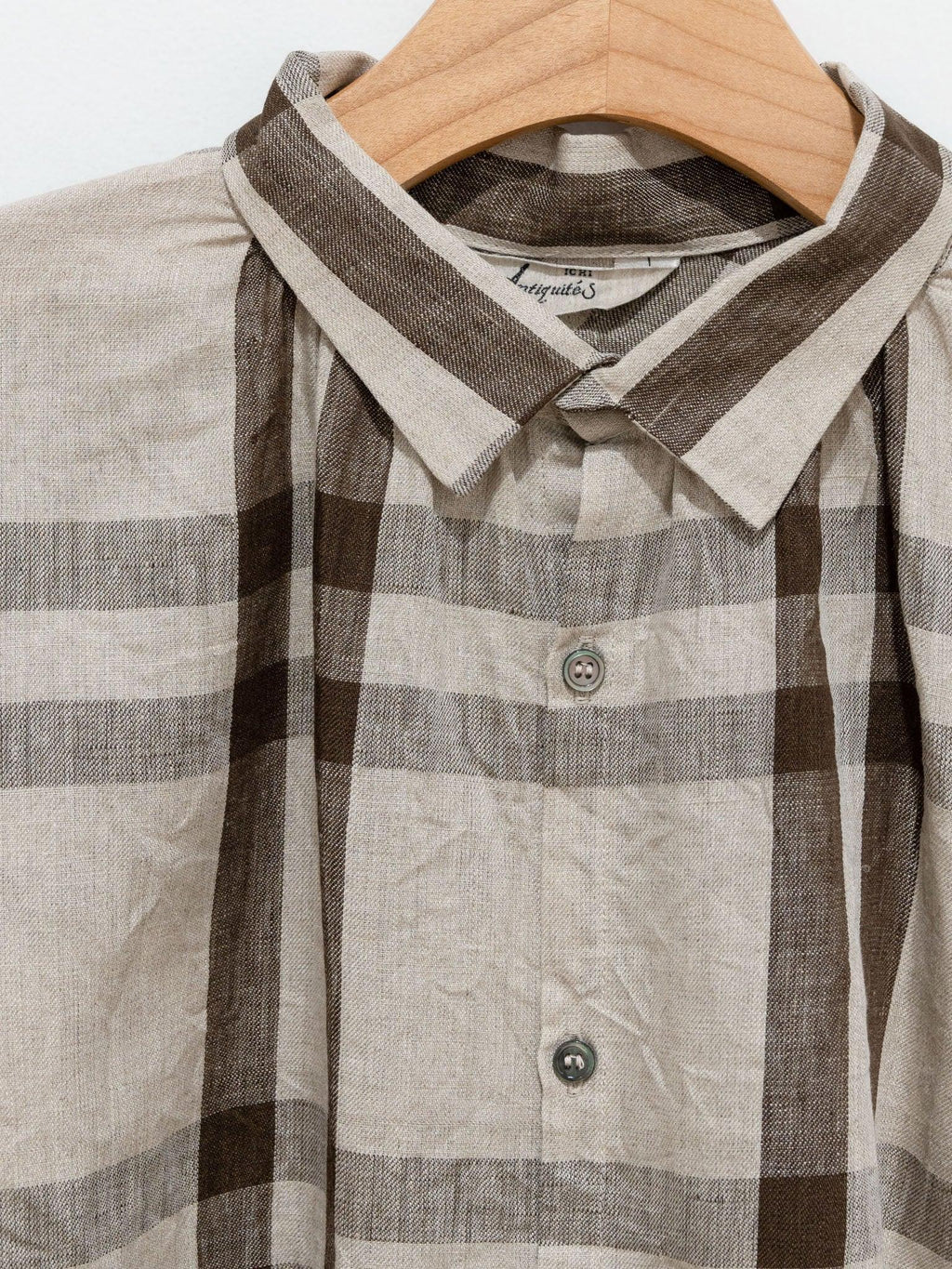 Namu Shop - Ichi Antiquites Linen Twill Check Shirt - Natural x Brown