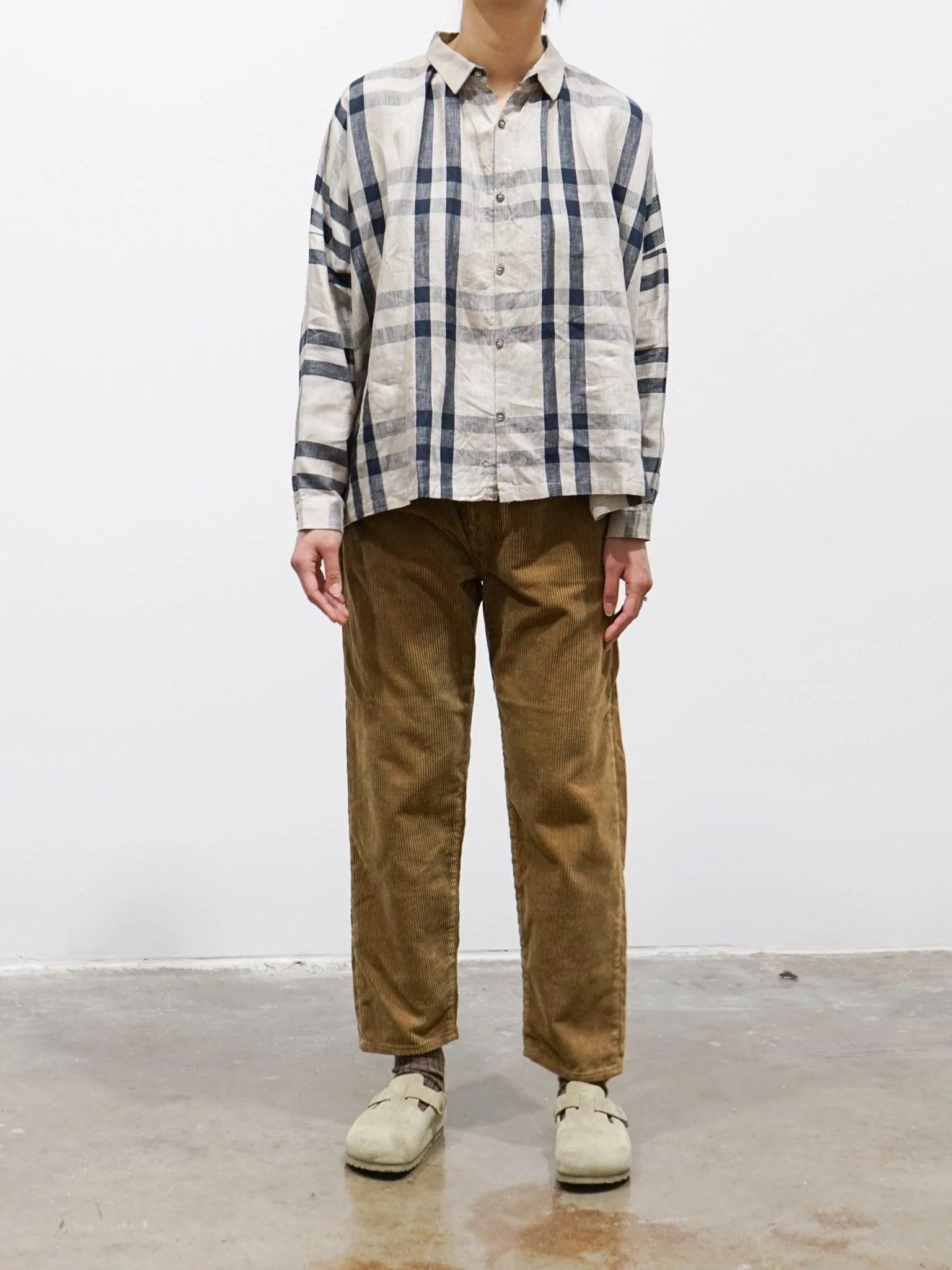 Namu Shop - Ichi Antiquites Linen Twill Check Shirt - Natural x Navy