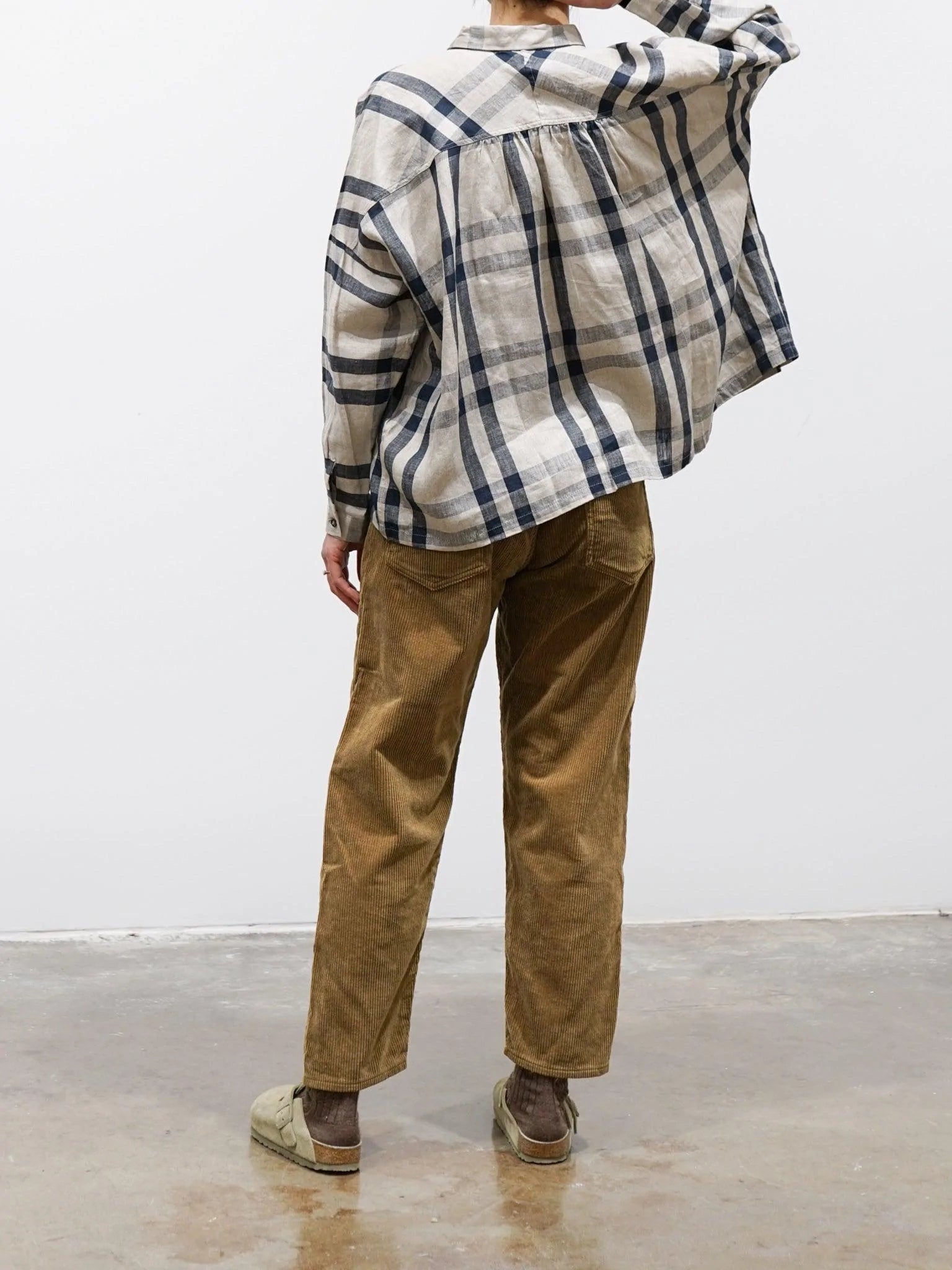 Namu Shop - Ichi Antiquites Linen Twill Check Shirt - Natural x Navy