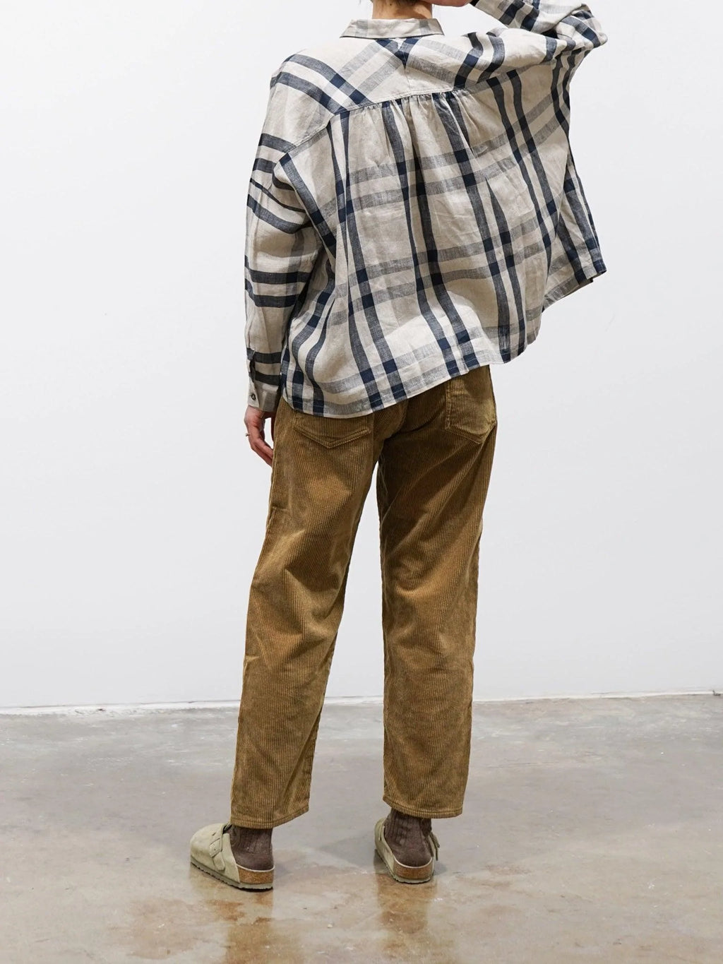 Namu Shop - Ichi Antiquites Linen Twill Check Shirt - Natural x Navy