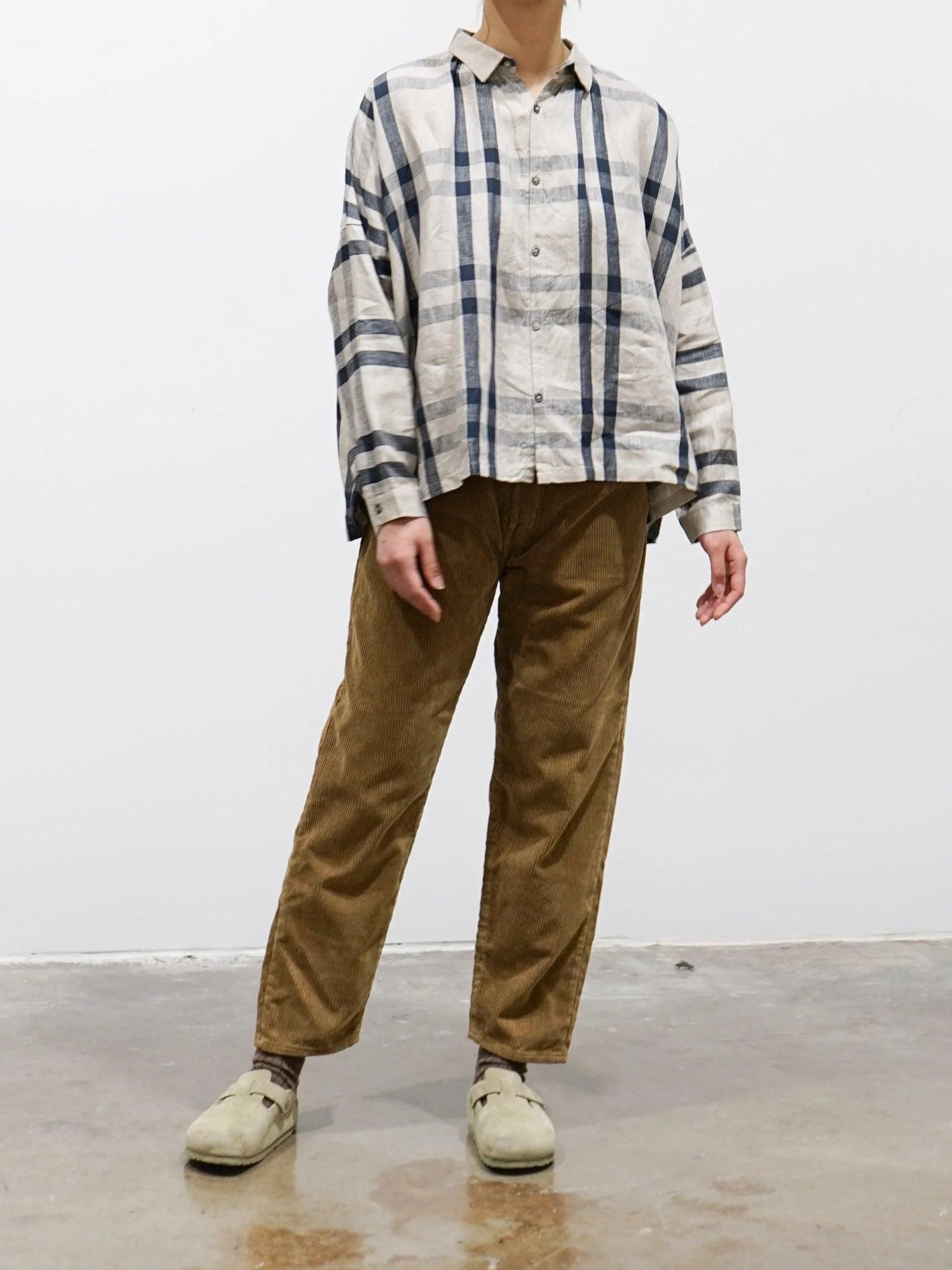 Namu Shop - Ichi Antiquites Linen Twill Check Shirt - Natural x Navy