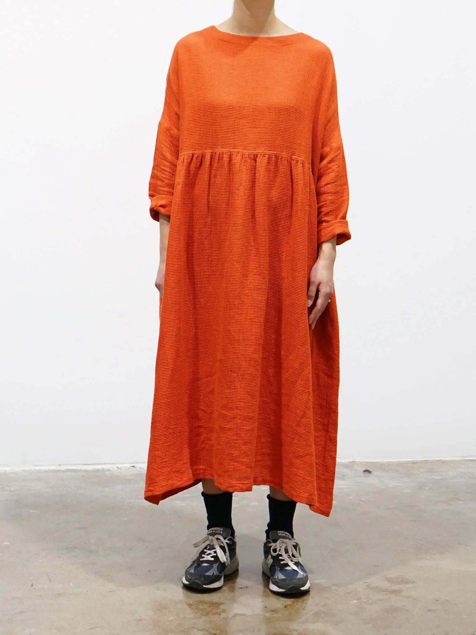 Namu Shop - Ichi Antiquites Linen Waffle Dress - Orange