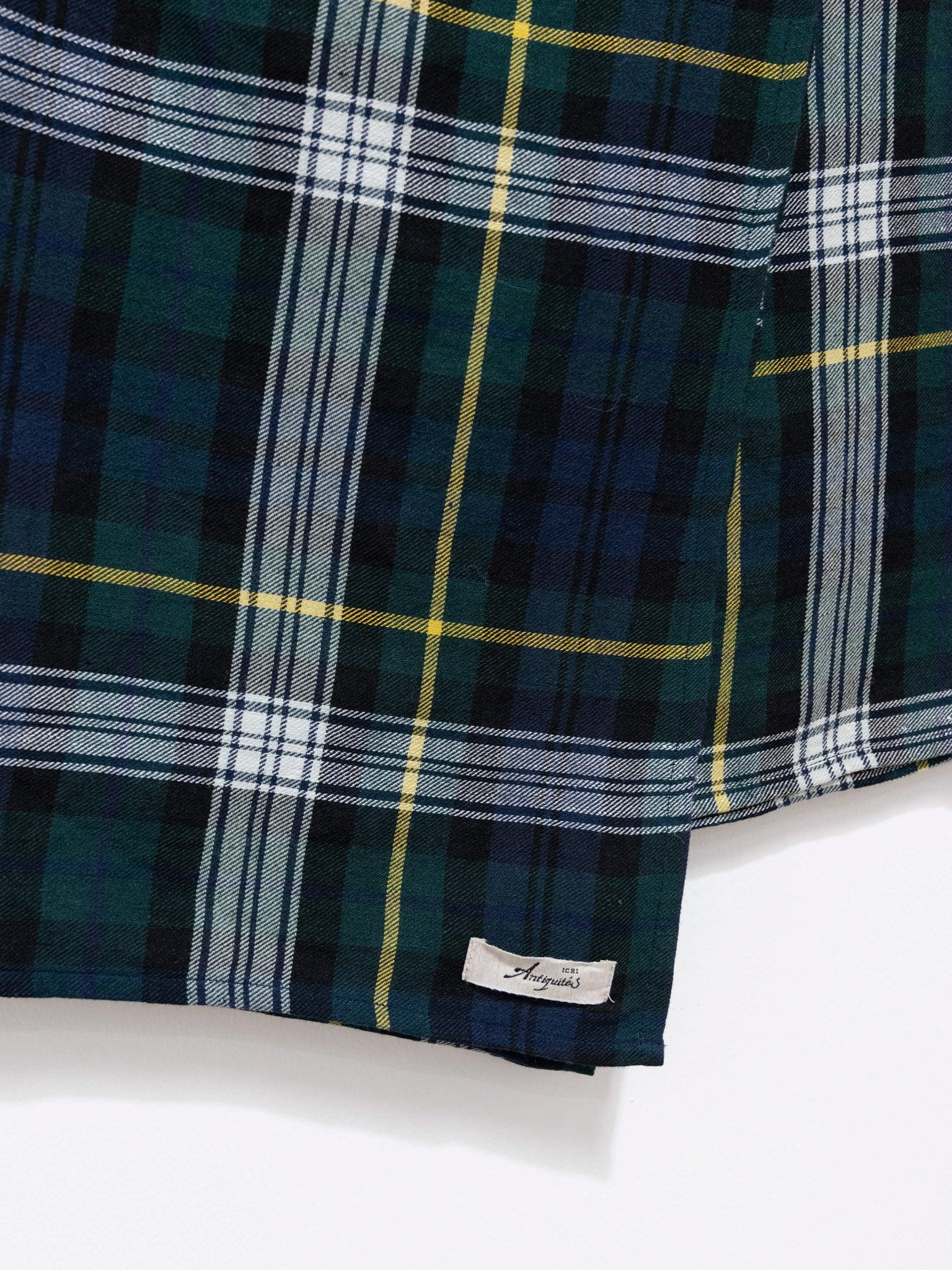 Namu Shop - Ichi Antiquites Linen Wool Tartan Stole - Navy