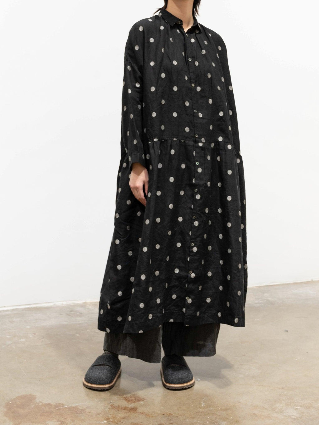 Namu Shop - Ichi Antiquites Organic Linen Dot Shirt Dress - Black
