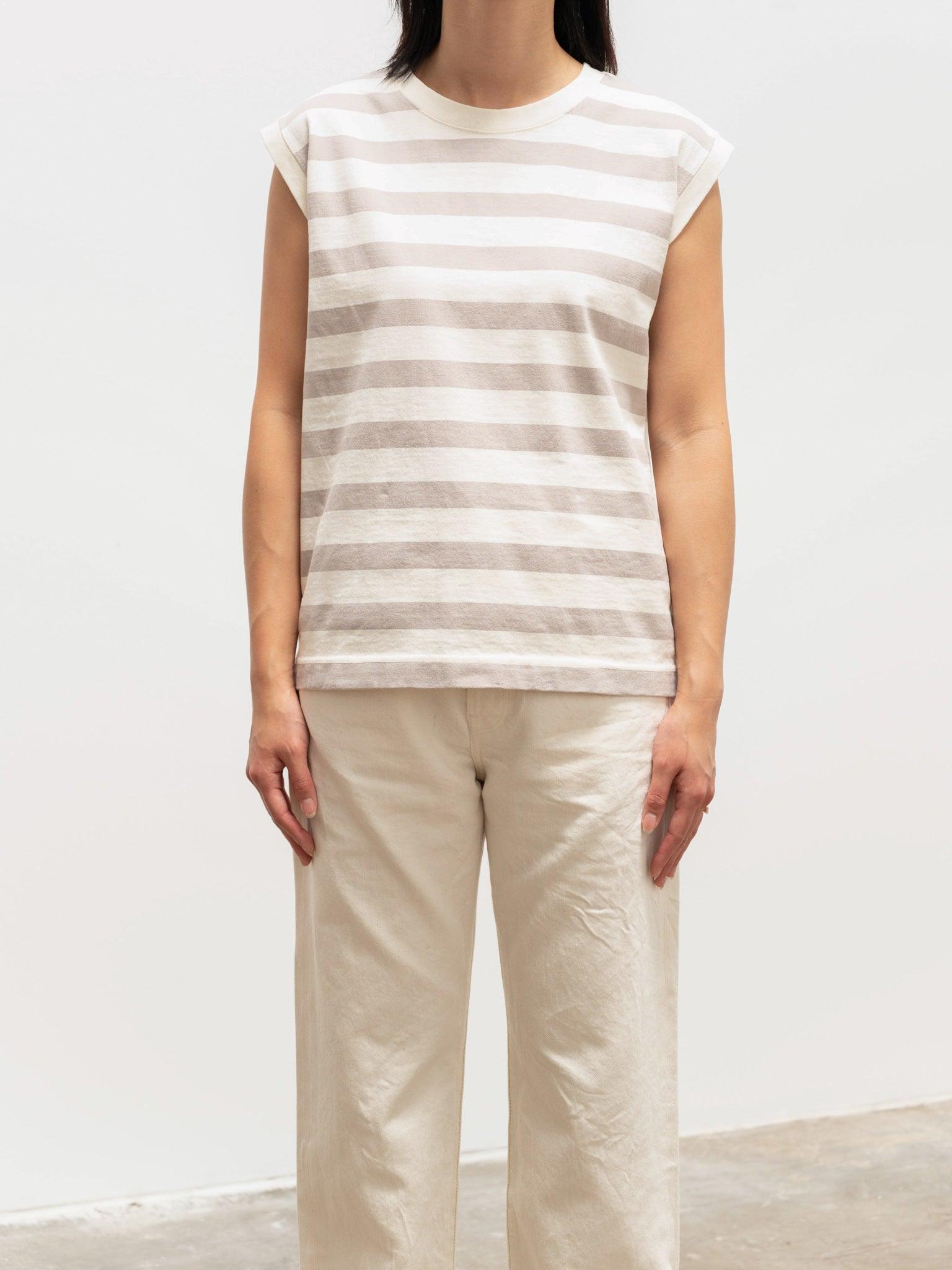 Namu Shop - Ichi Antiquites Sleeveless Border Tee - Natural x Beige