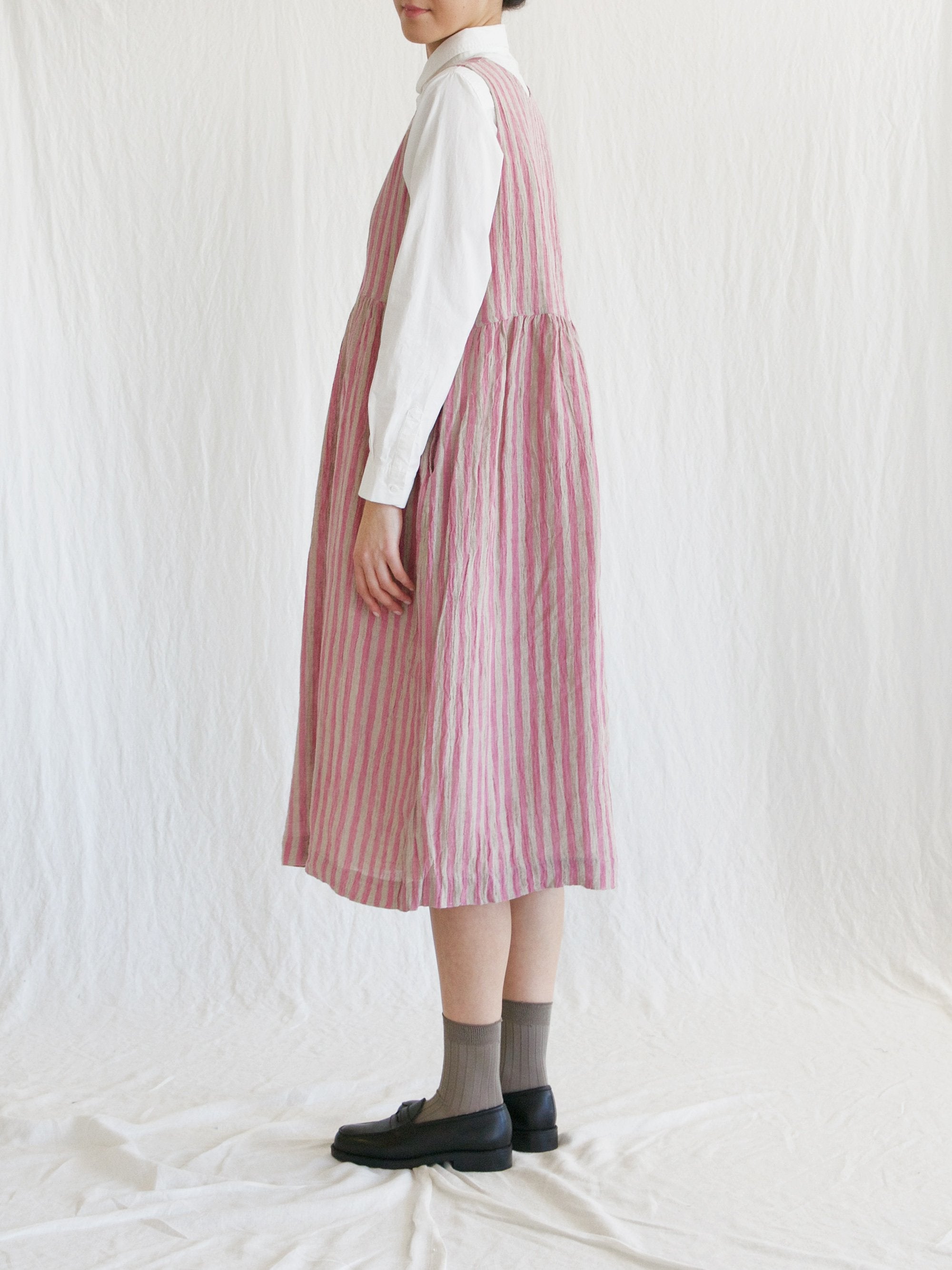 Sleeveless Linen Dress - Pink Stripe Sleeveless Linen Dress - Pink Stripe