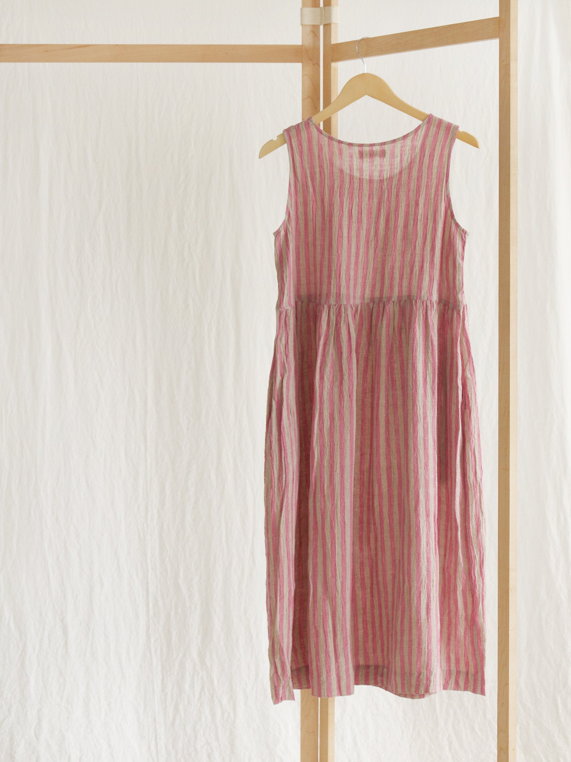 Sleeveless Linen Dress - Pink Stripe Sleeveless Linen Dress - Pink Stripe